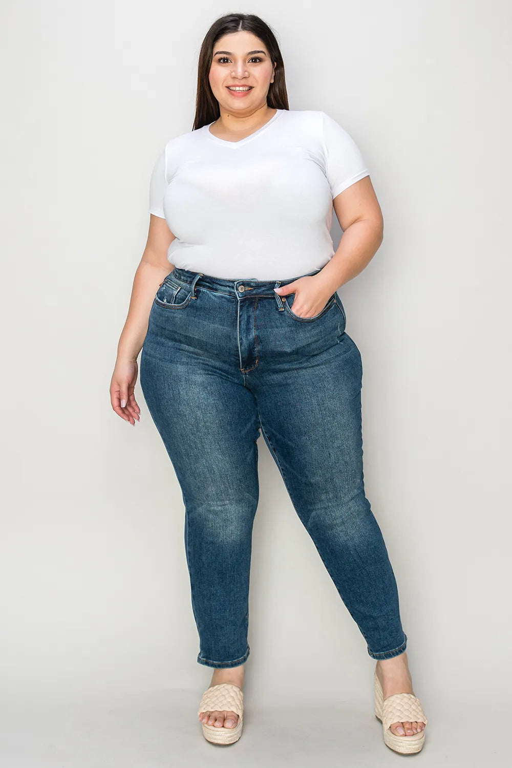 Judy Blue Full Size Tummy Control High Waist Slim Jeans - Fashorio