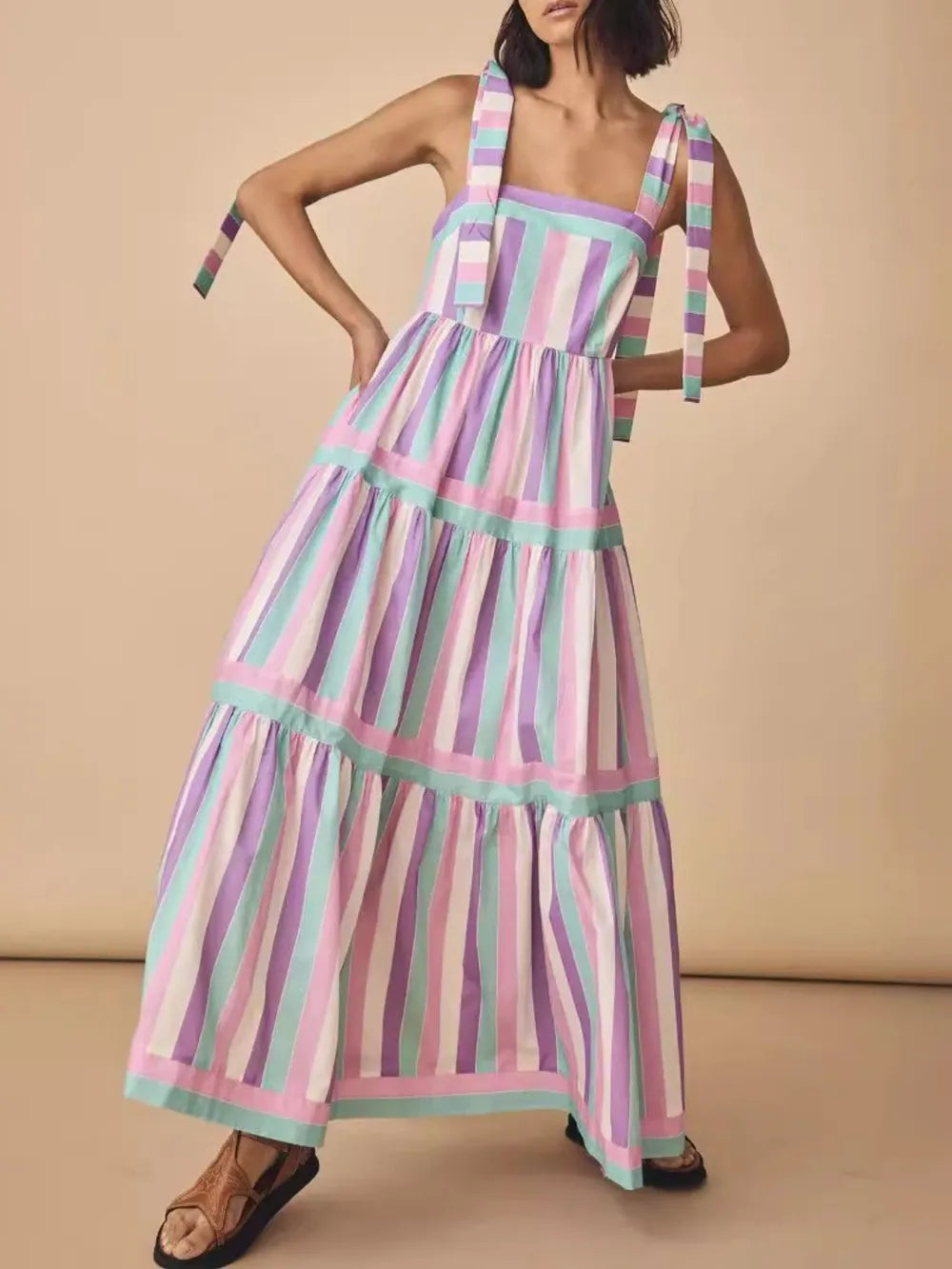 Tied Contrast Wide Strap Cami Dress tie strap detail
