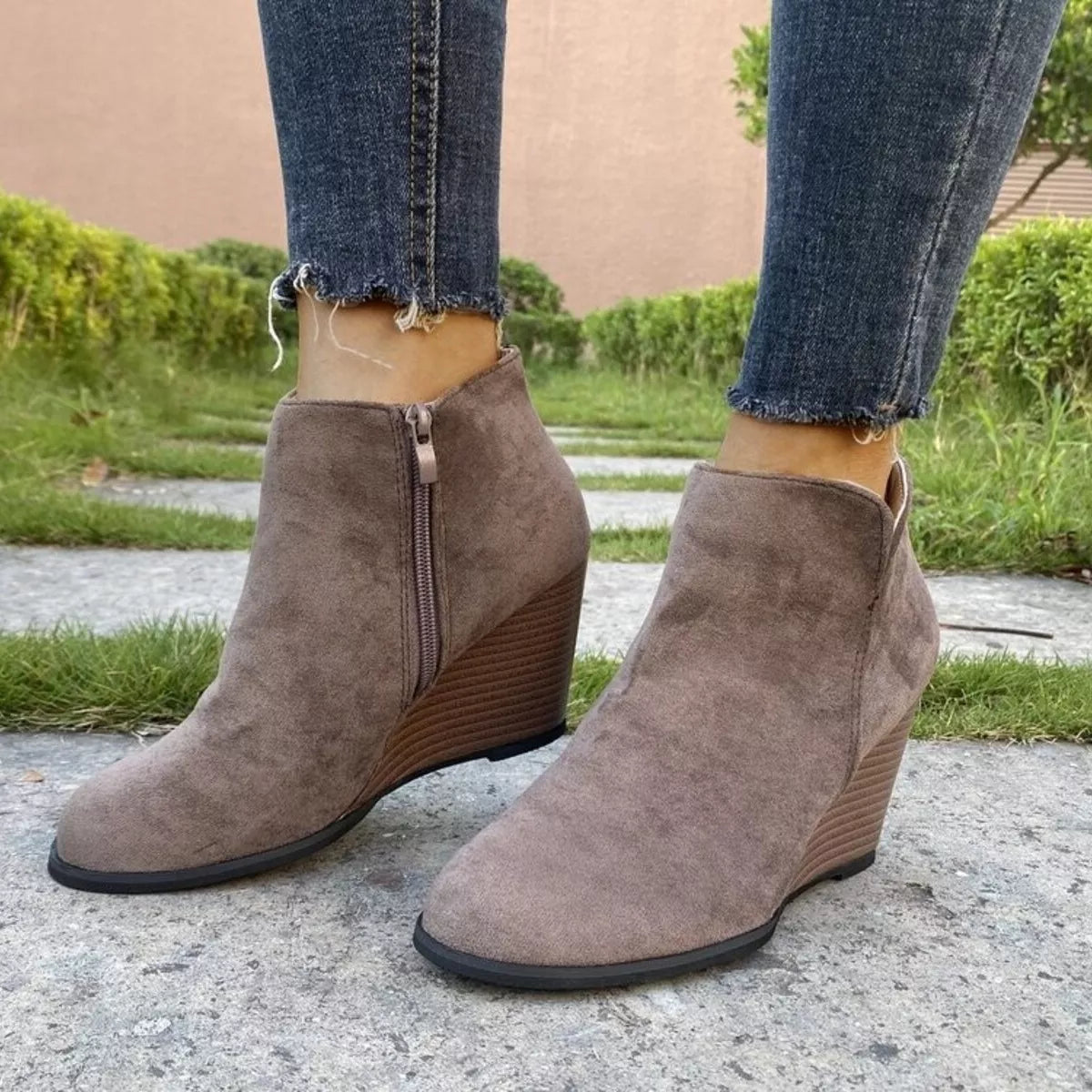 black side zip wedge boots angled pair view