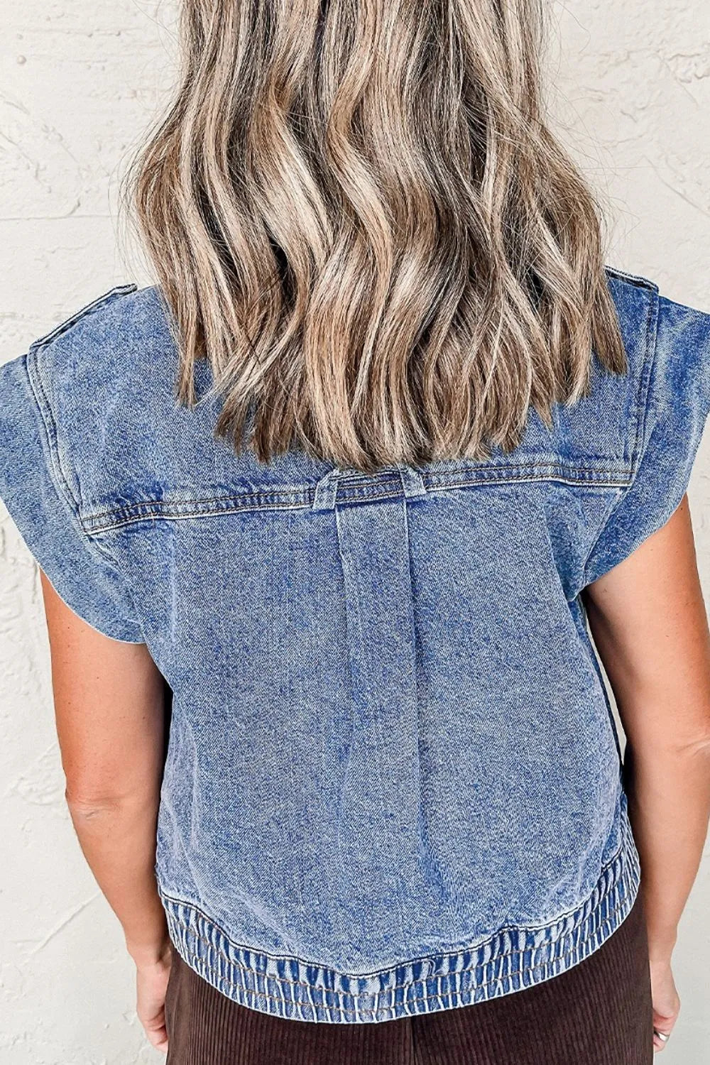 Button Up Cap Sleeve Denim Jacket - Fashorio