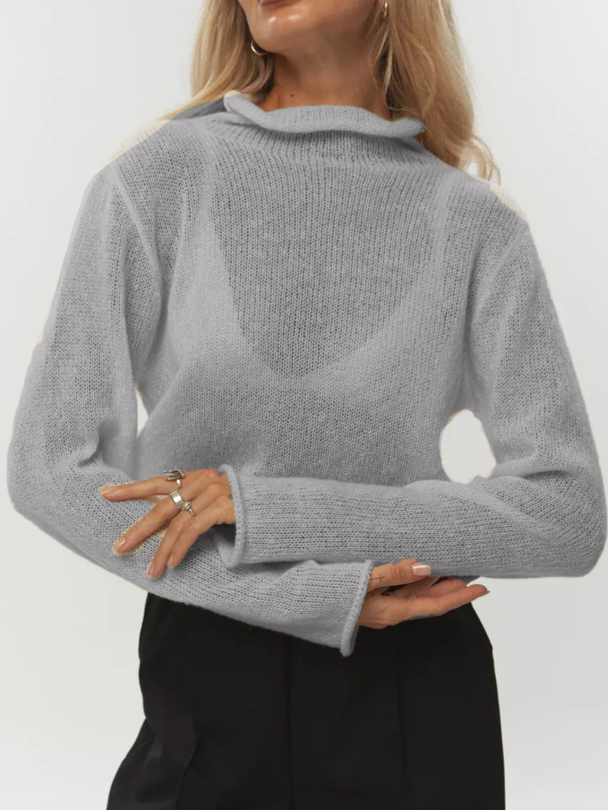 Mock neck long sleeve sweater final view
