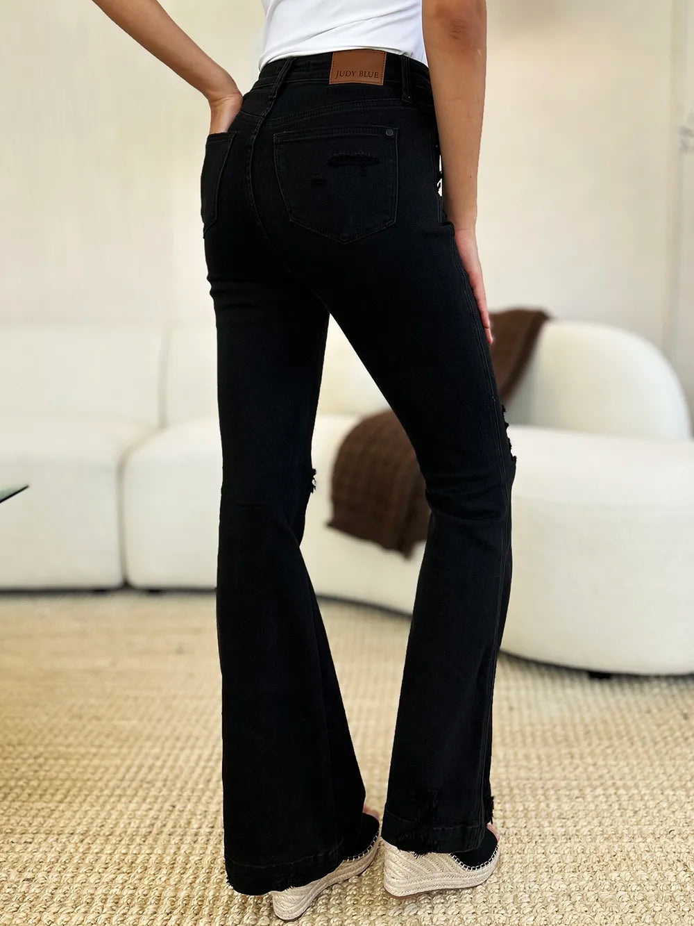 Judy Blue Full Size High Waist Distressed Flare Jeans - Fashorio