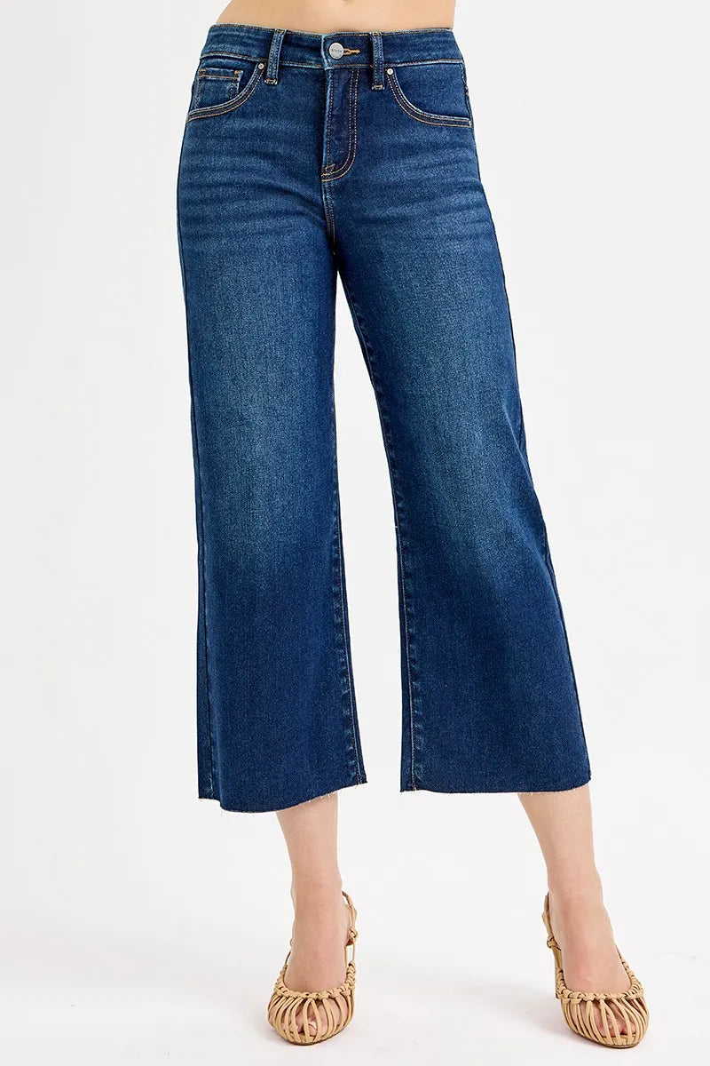 RISEN Full Size Tummy Control High Rise Crop Wide Jeans Plus Size - Fashorio
