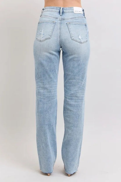Judy Blue Full Size Mid Rise Light Wash Dad Jeans Plus Size - Fashorio
