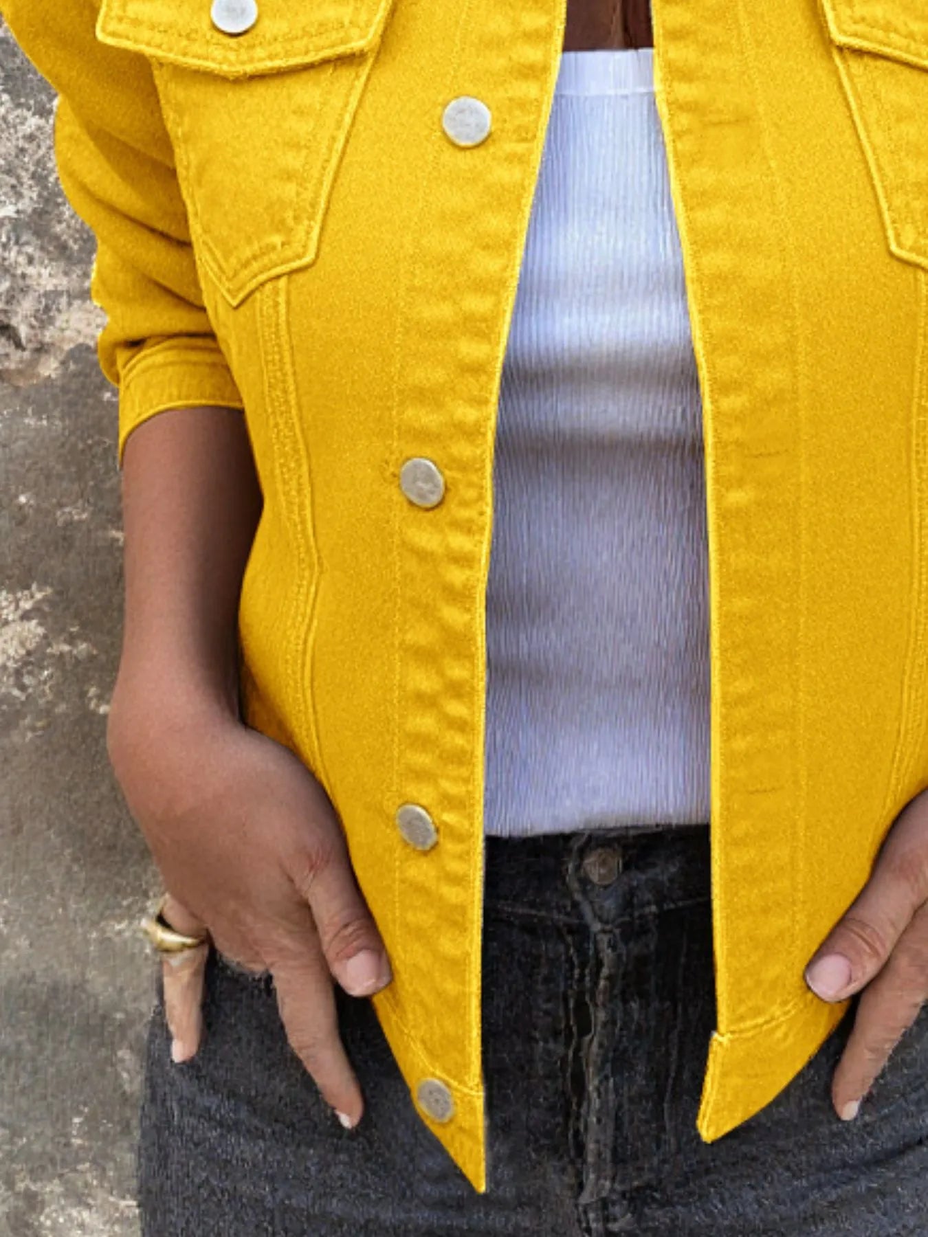 Button Front Closure Denim Jacket - Fashorio