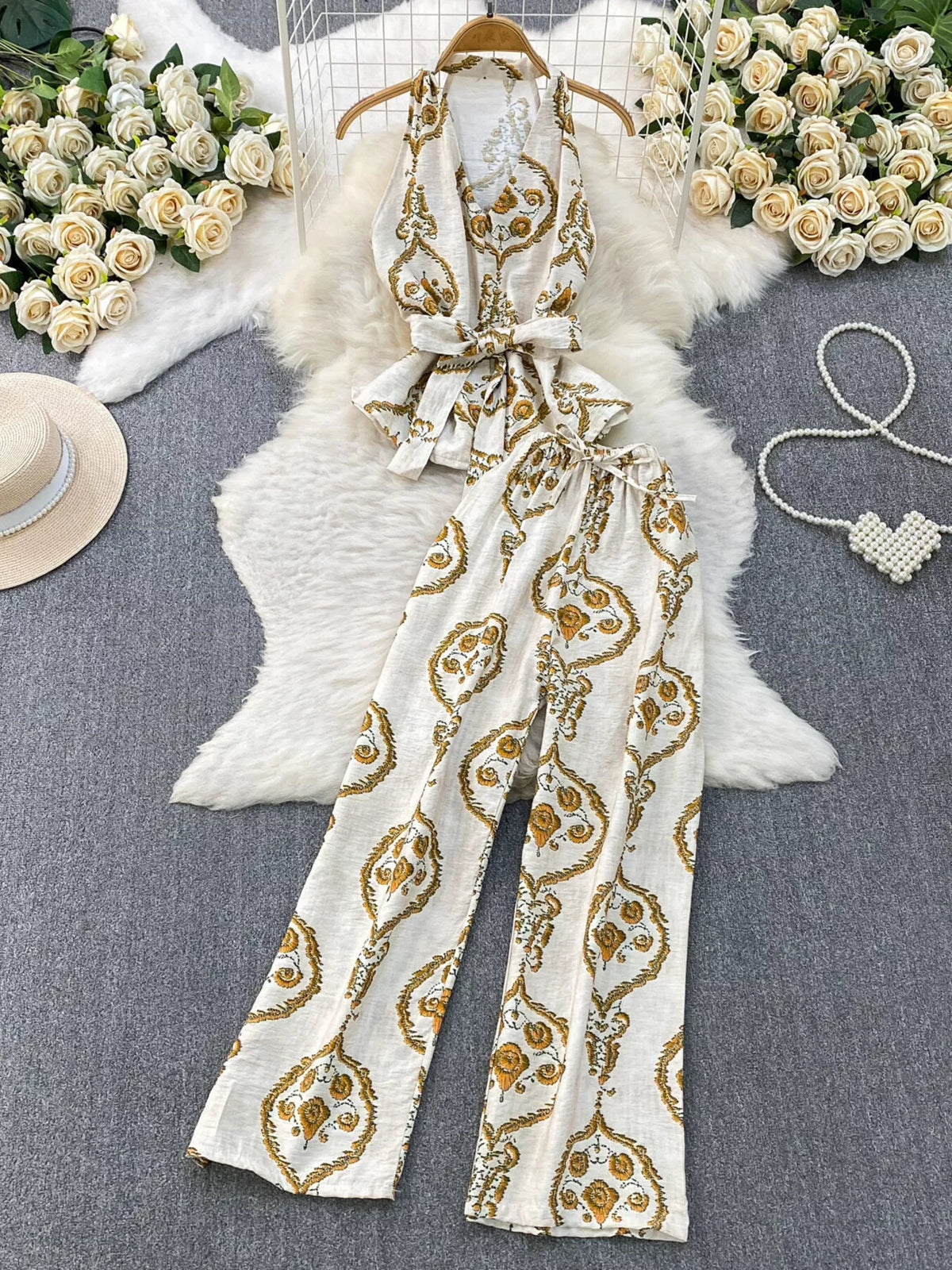 Sleeveless Top and Wide Leg Pants Set, view 16