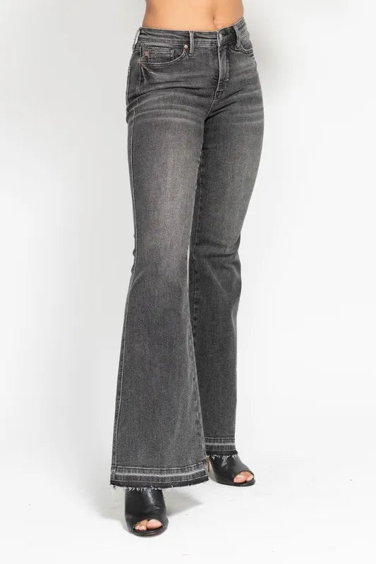 Judy Blue gray flare jeans front view
