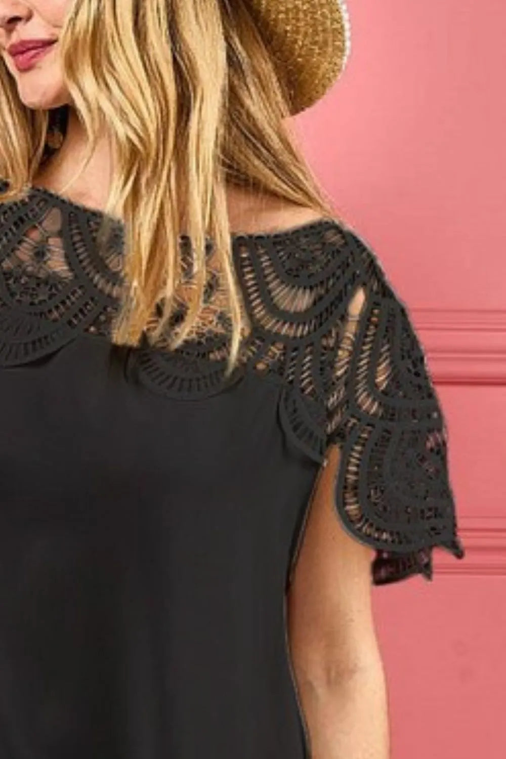 Crochet Lace Yoke Detailed Wrinkled Dress back view
