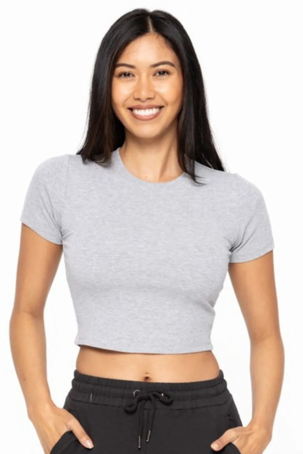 Mono B micro ribbed cropped athleisure tee front view