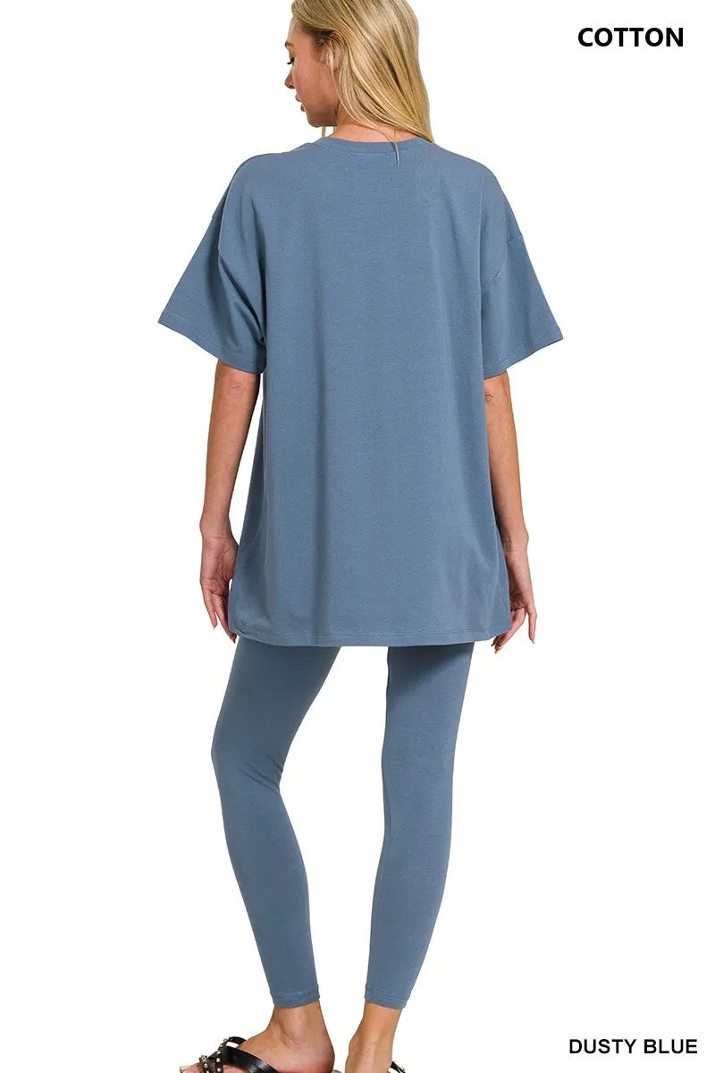 Zenana Cotton Round Neck Top & Legging Set - Fashorio