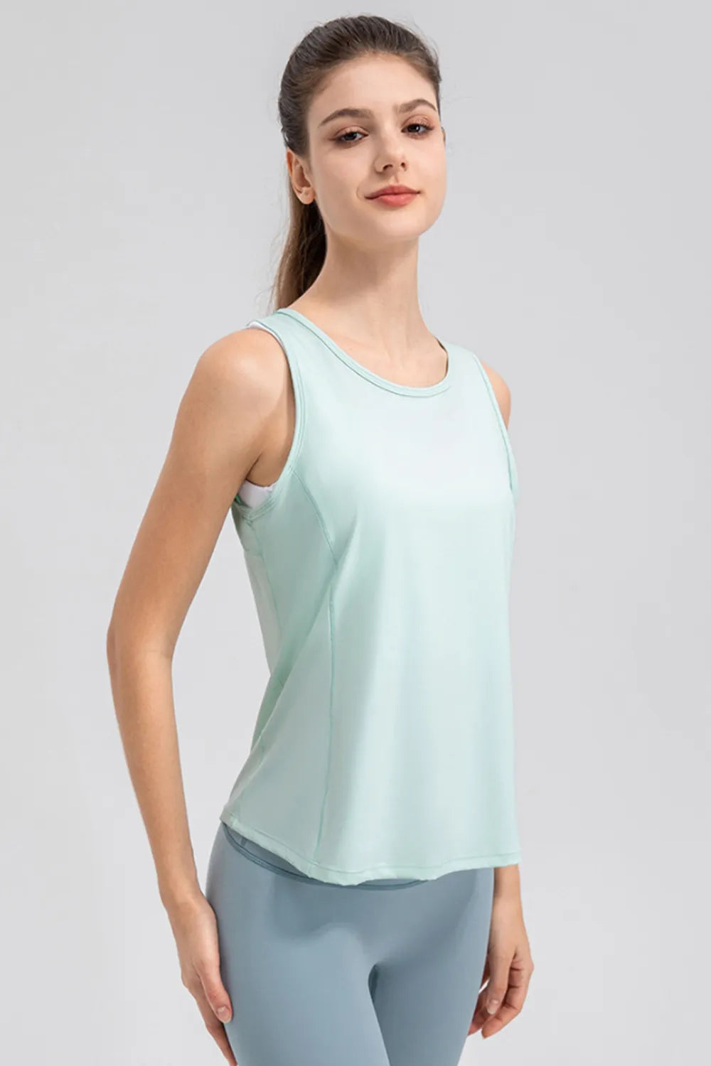 Wide Strap Round Neck Active Tank - Fashorio