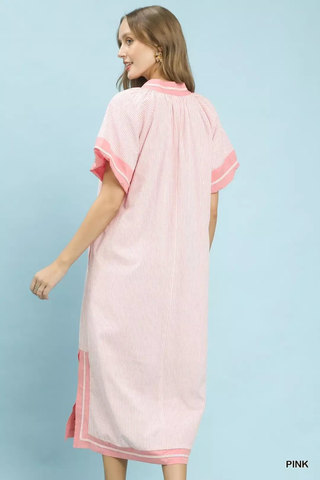 Pinstripe Contrast Trim Midi Dress side view
