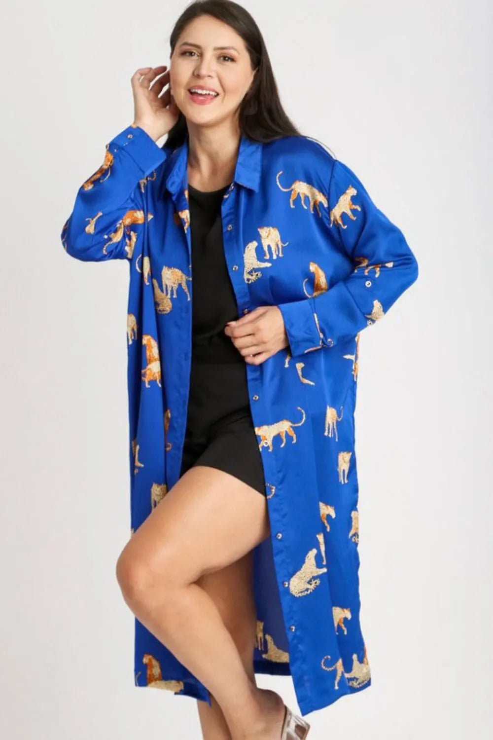 Animal Print Button Down Midi Shirt Dress back view