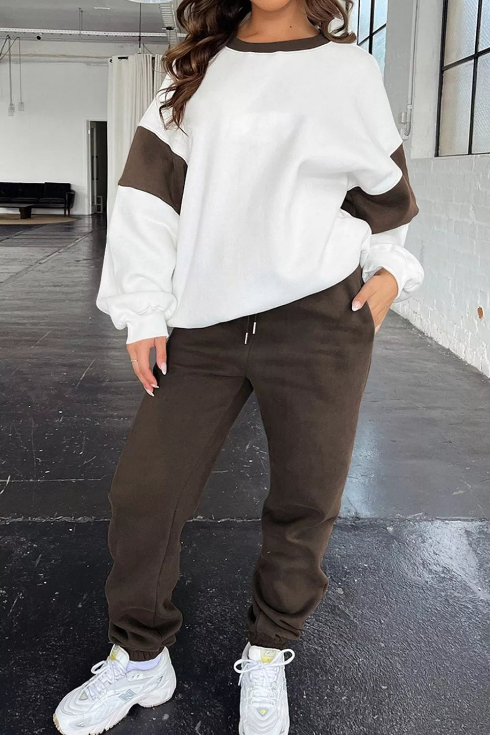Drop Shoulder Loose Sweatshirt and Joggers Active Set
