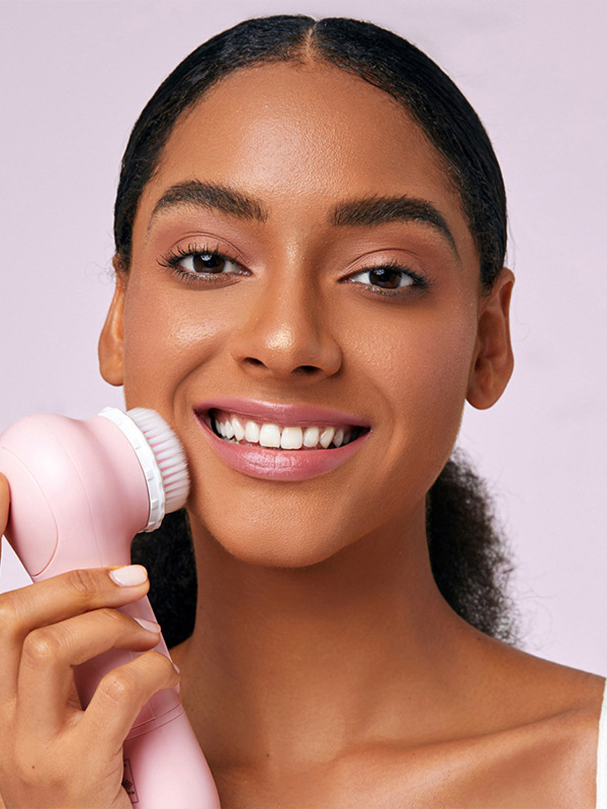 Facial cleansing brush bristles close up