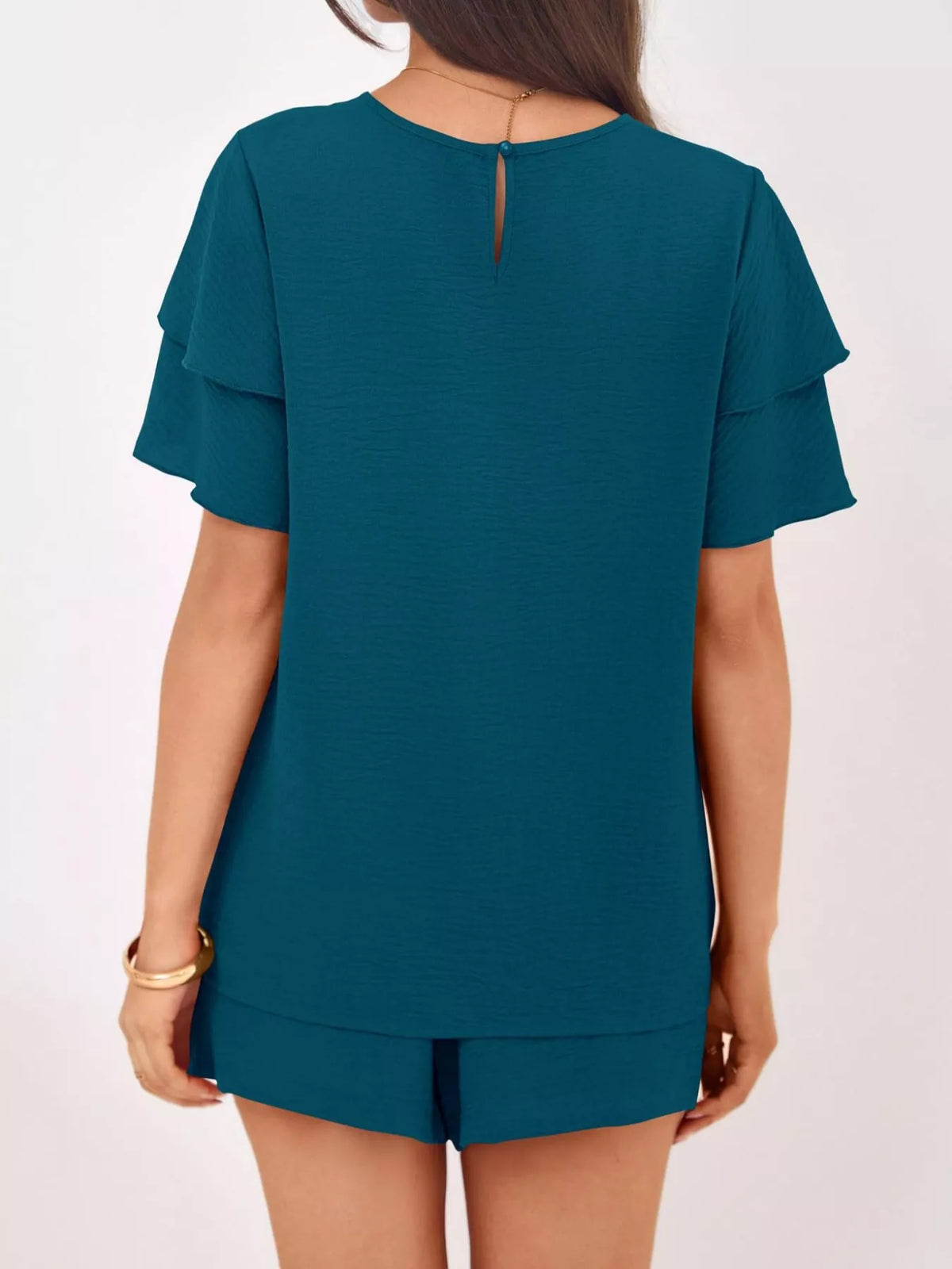 Ruffle two piece shorts set another shade