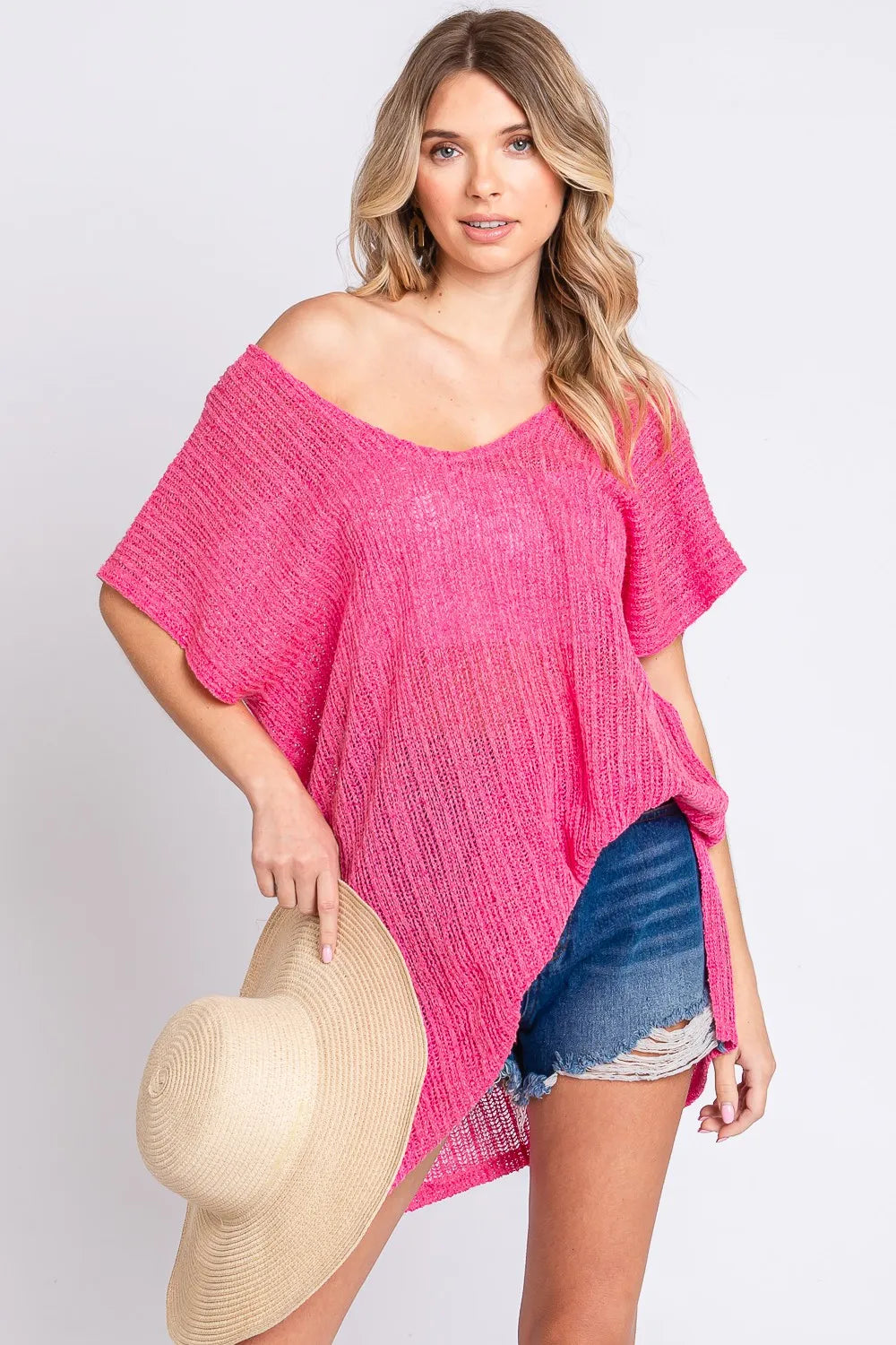 Short Sleeve Side Slit Knit Cover Up Dress detail