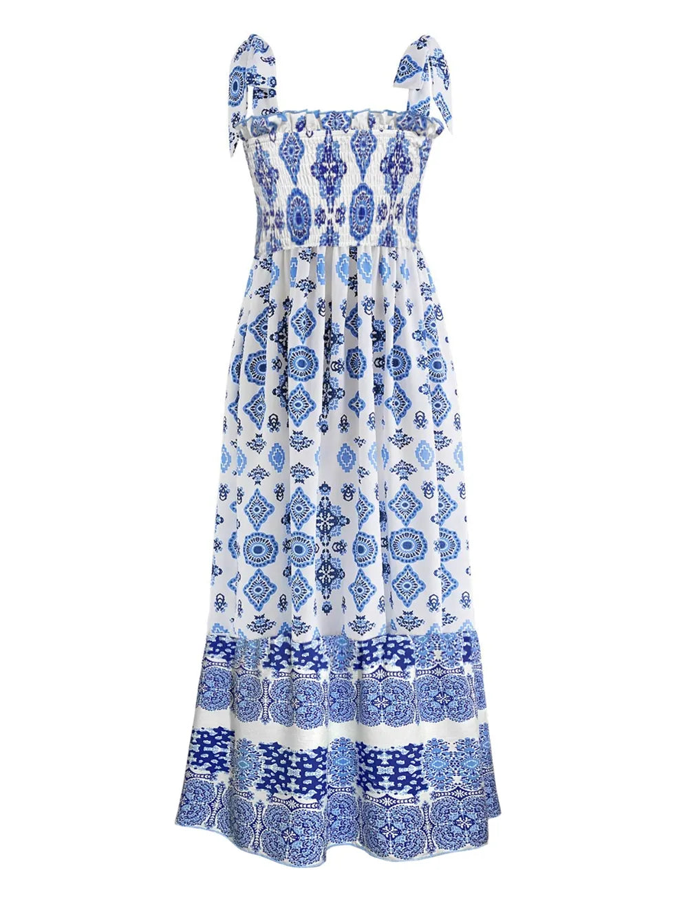 Smocked square neck cami maxi dress in white back view