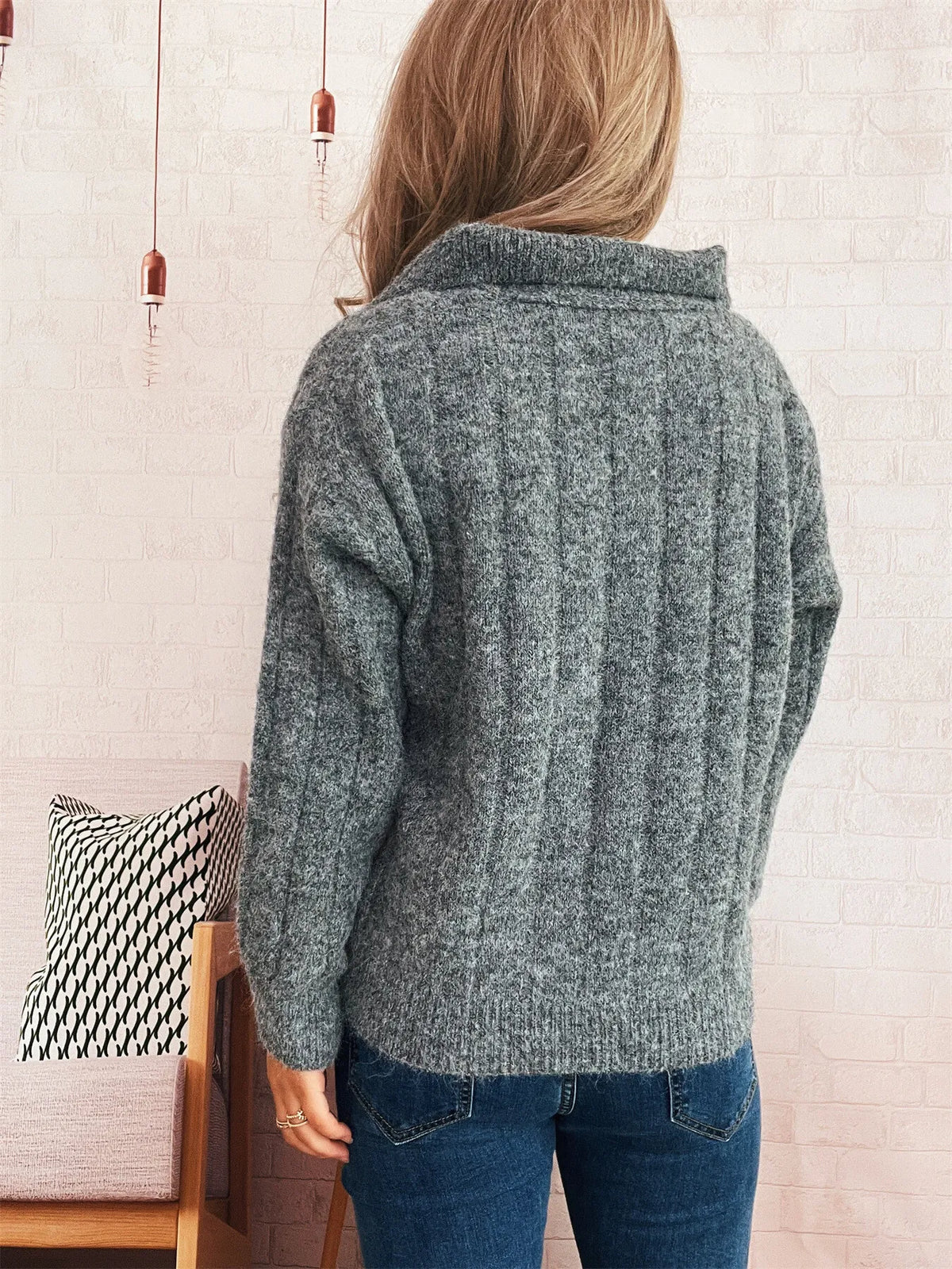 ribbed hem quarter zip pullover sweater knit texture detail