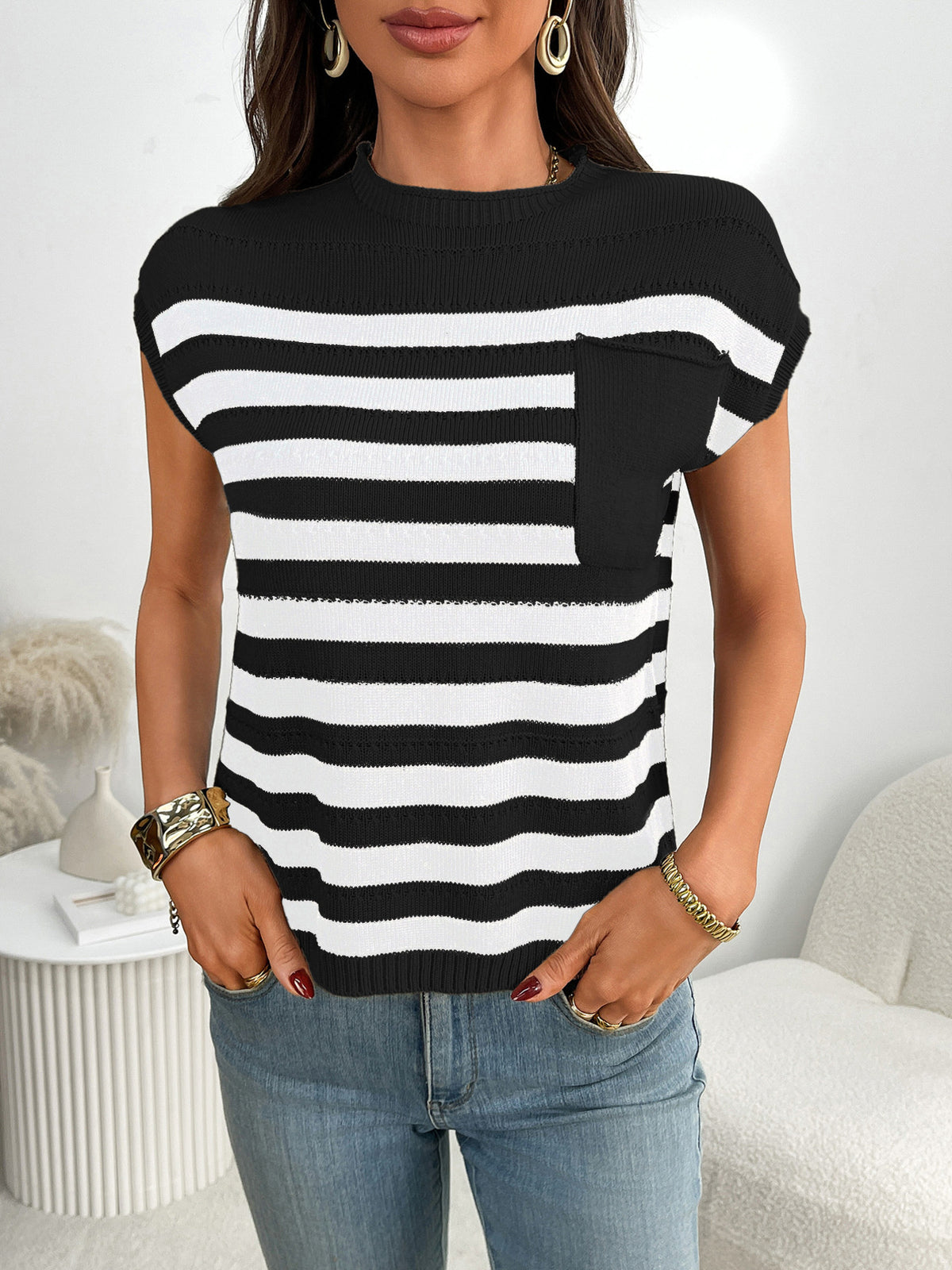 Striped knit sweater relaxed fit back view