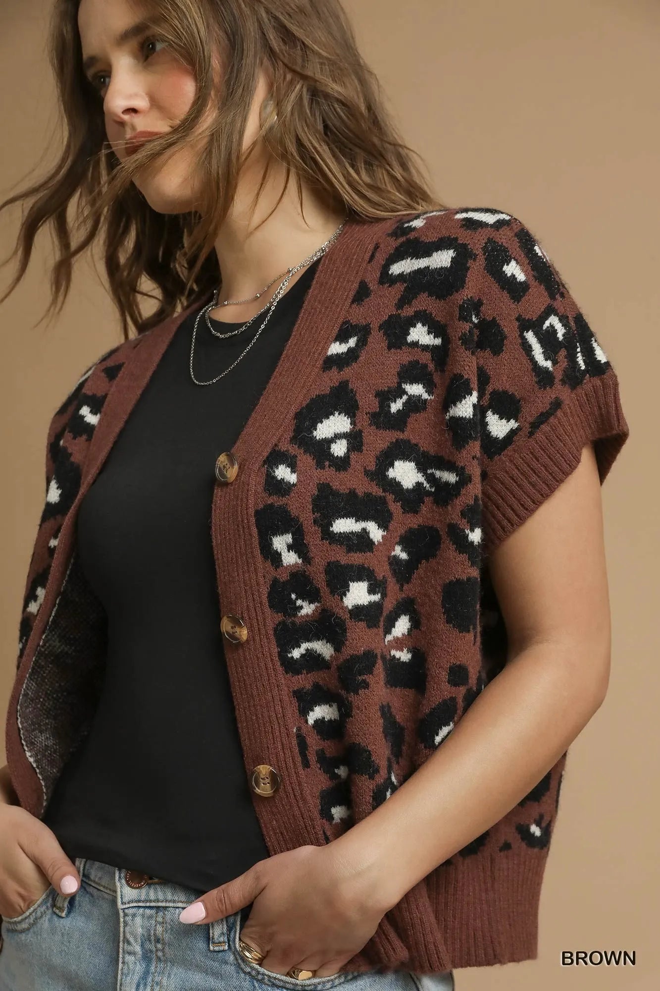 Umgee Leopard Button Down Short Sleeve Cardigan - Fashorio