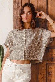 SO ME Leopard Print Button Front Sweater Cardigan LEOPARD - Fashorio