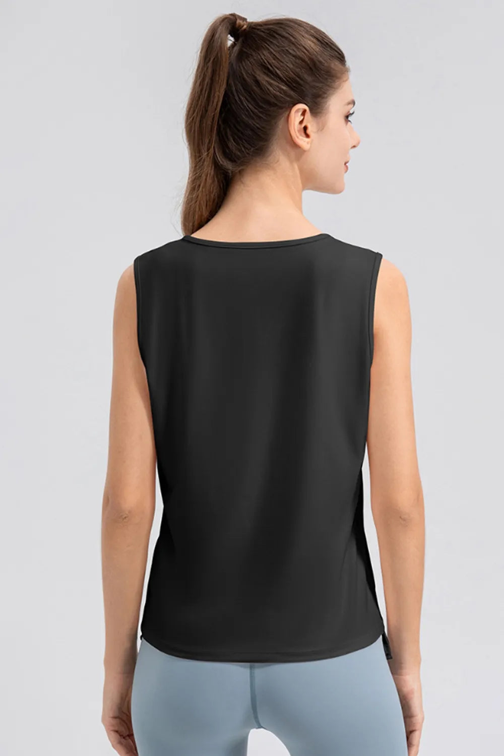 Notched neck wide strap active tank back detail