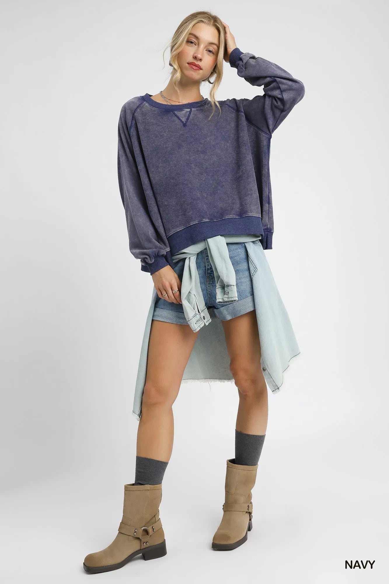 Umgee Mineral Wash French Terry Sweatshirt - Fashorio