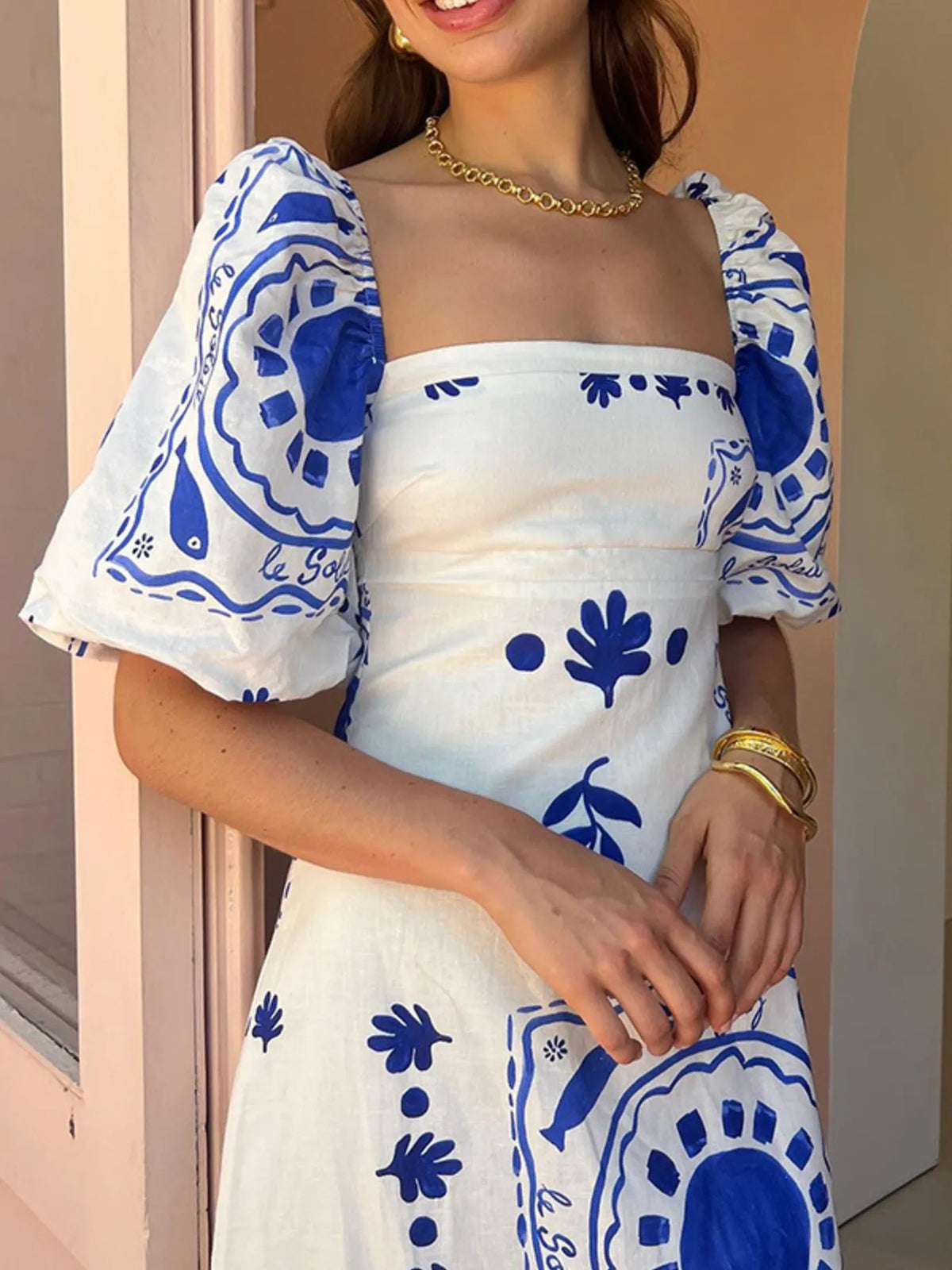 Floral square neck maxi dress styling view