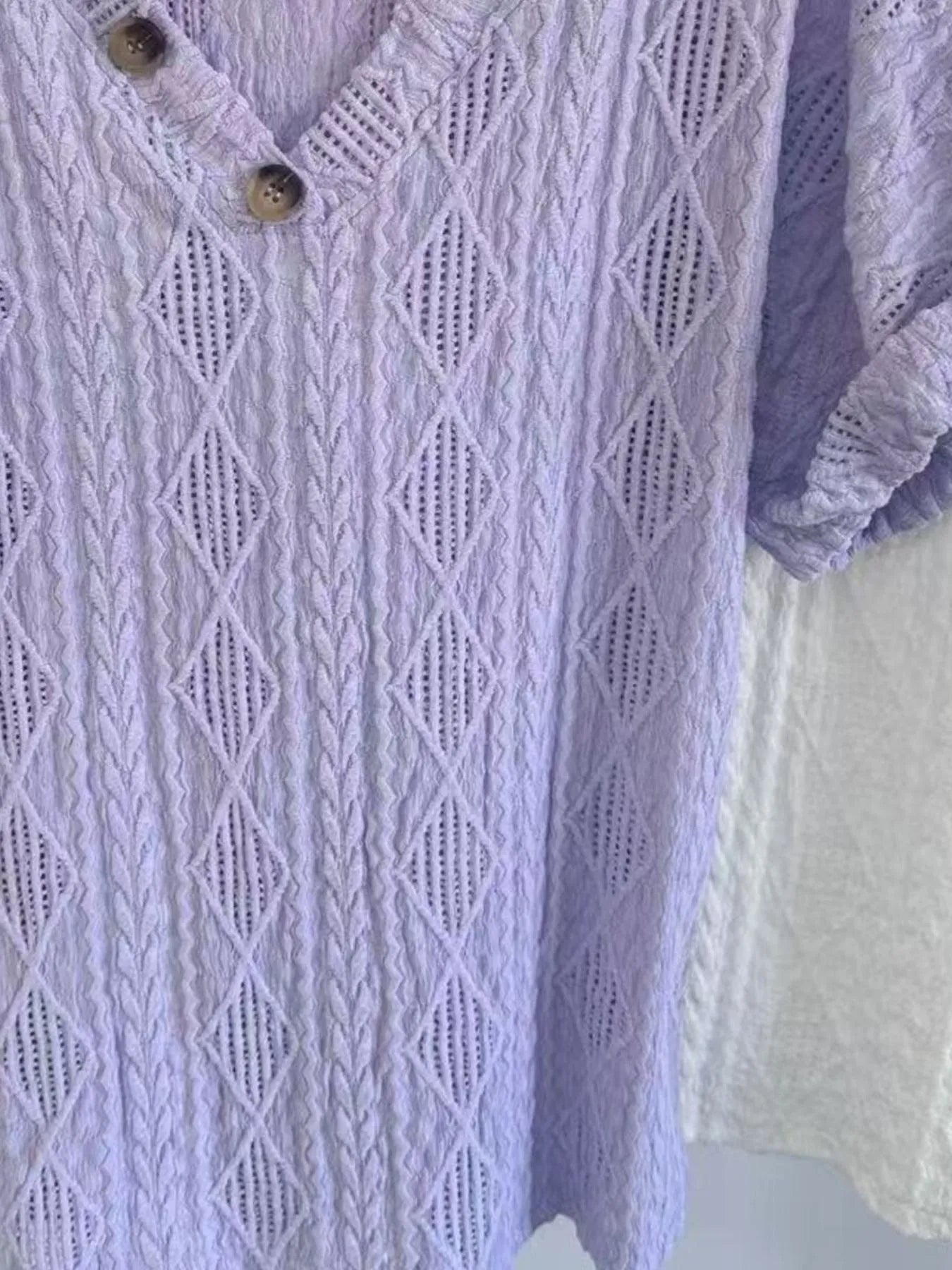 Textured V-Neck Short Sleeve Top - Fashorio