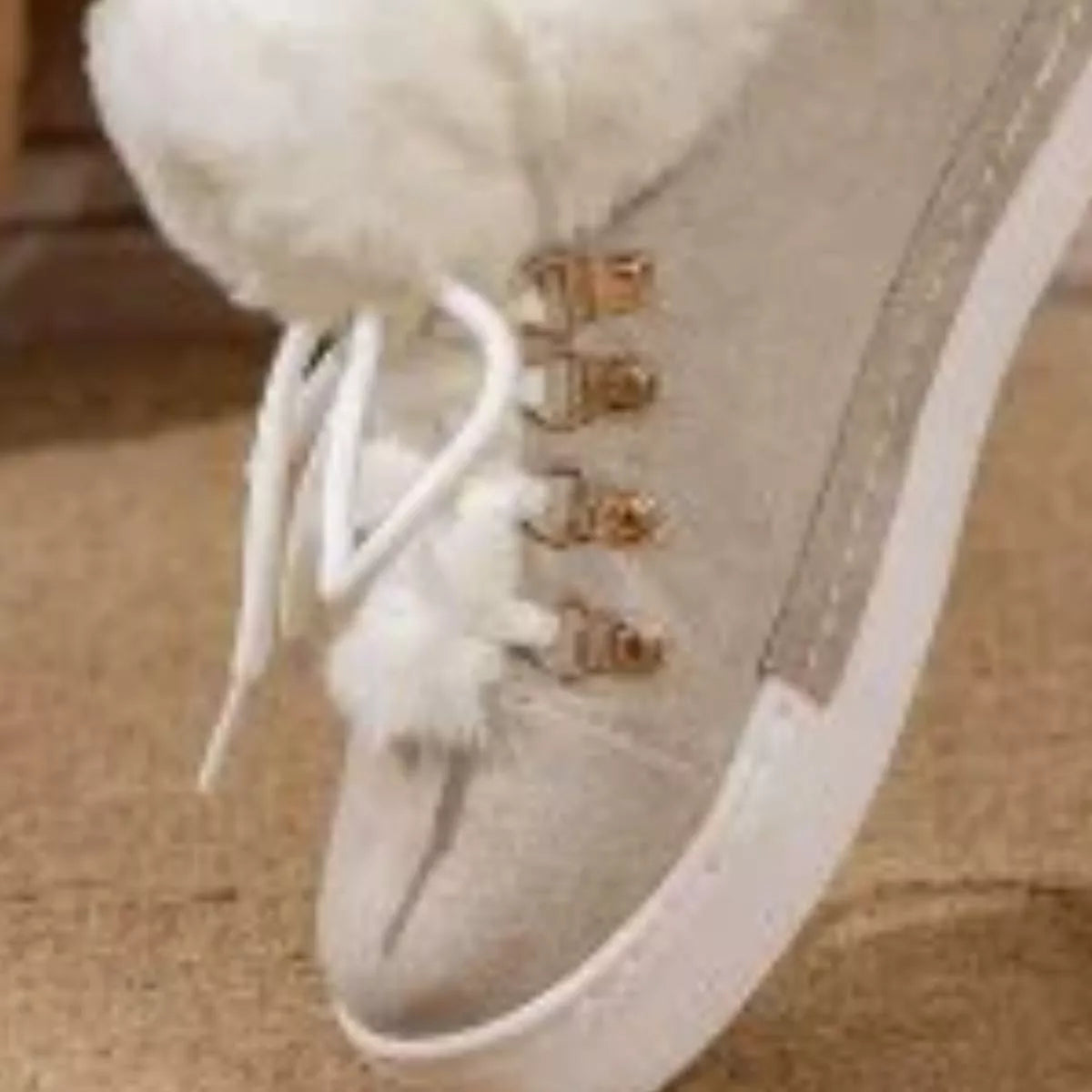 Fuzzy Trim Lace Up Ankle Boots heel and sole detail