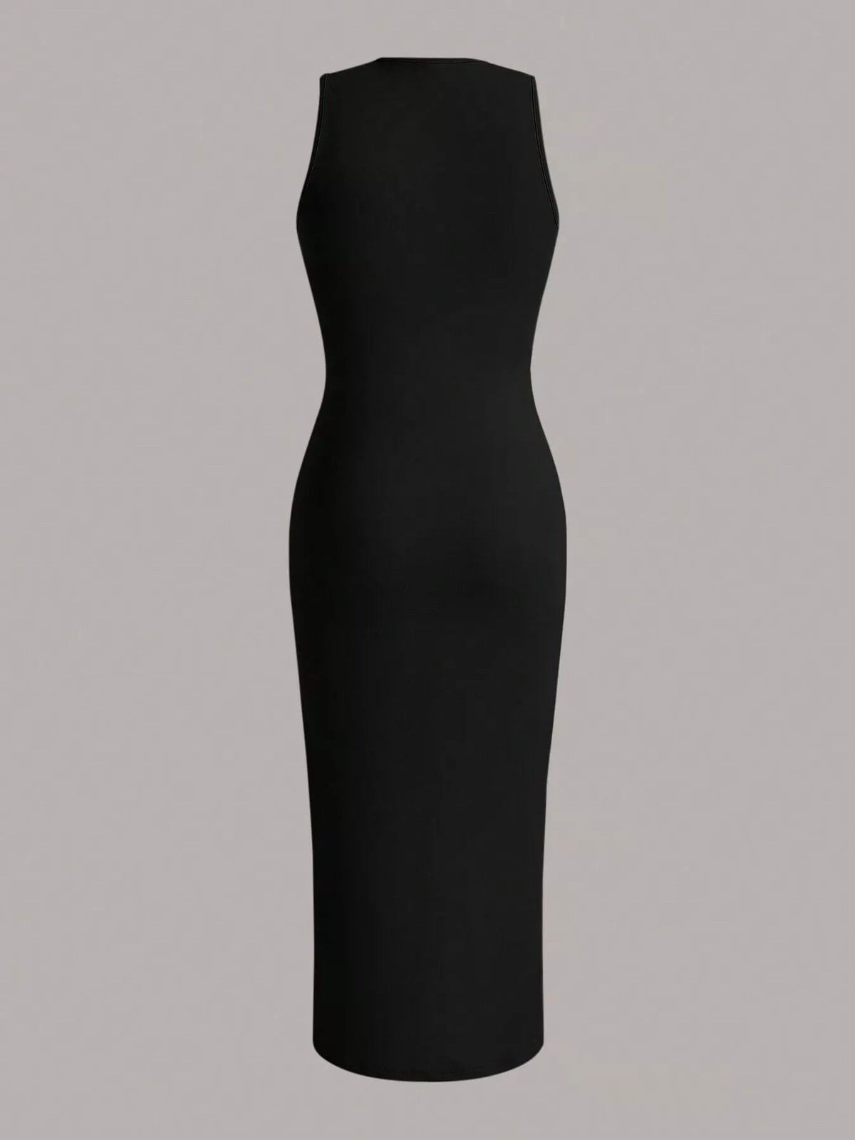 Round neck dress hemline and midi length detail