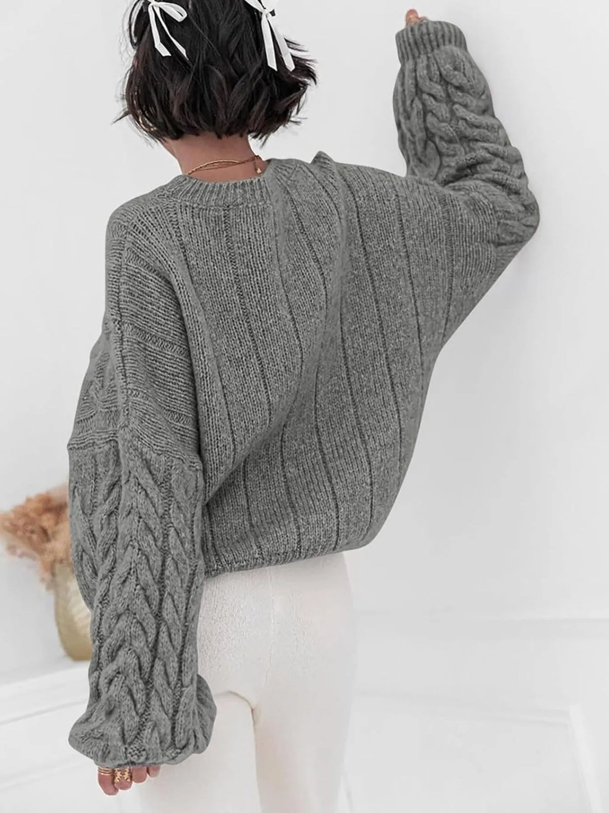 cable knit long sleeve sweater fabric knit detail