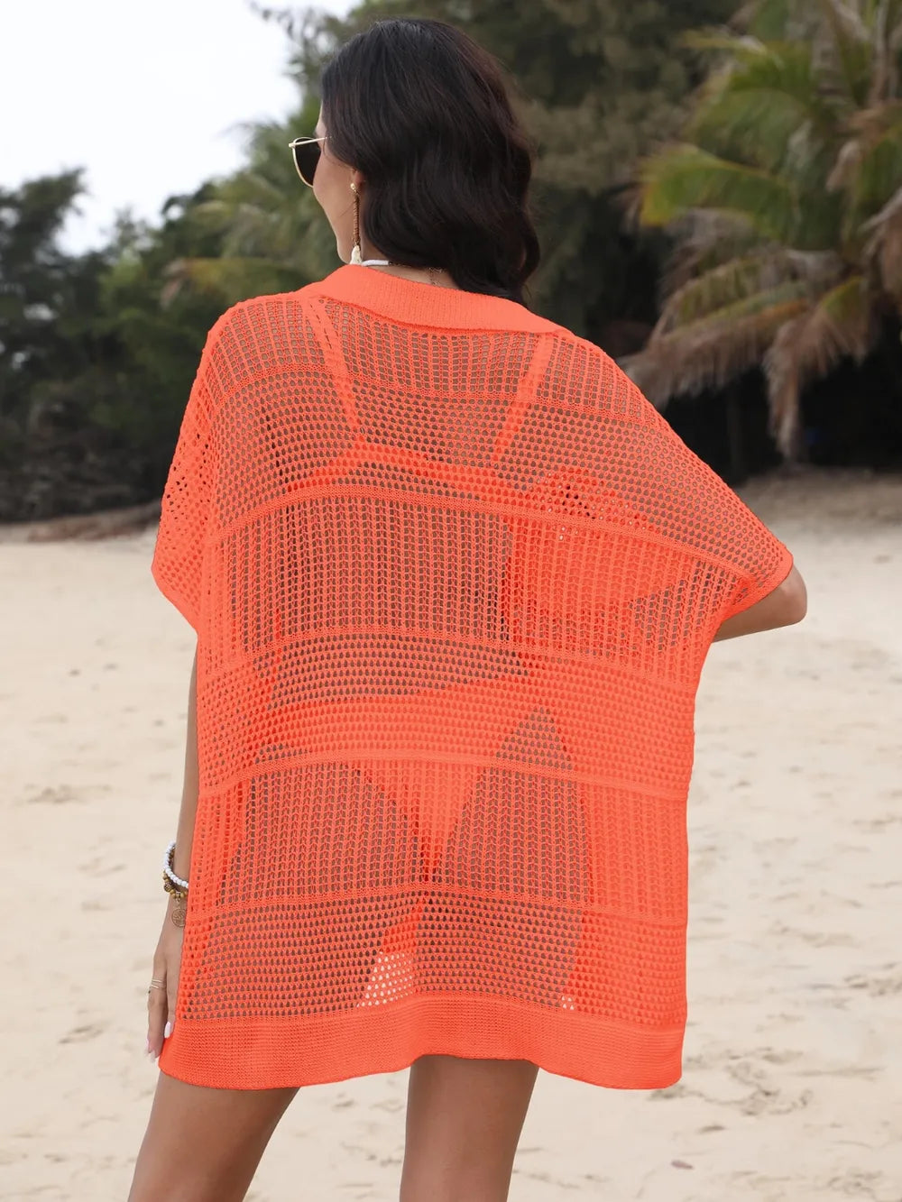 Hollow Out Collared Kimono Cover Up, view 12