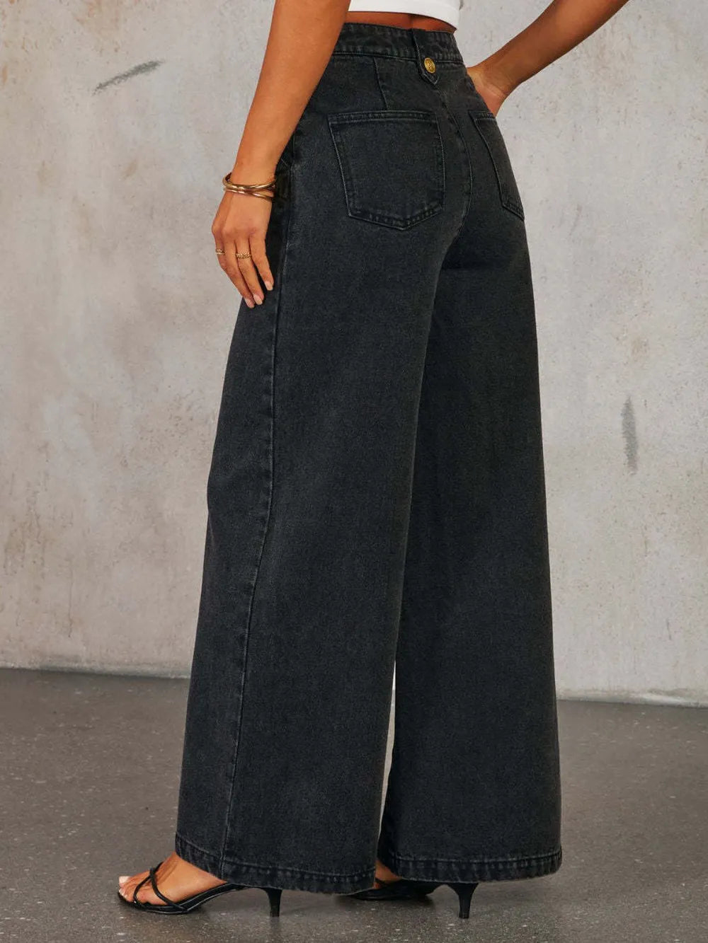 Button Down Vest and Wide Leg Jeans Denim Set, view 9