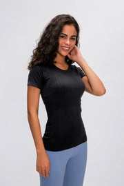 Millennia Round Neck Short Sleeve Active T-Shirt Black - Fashorio