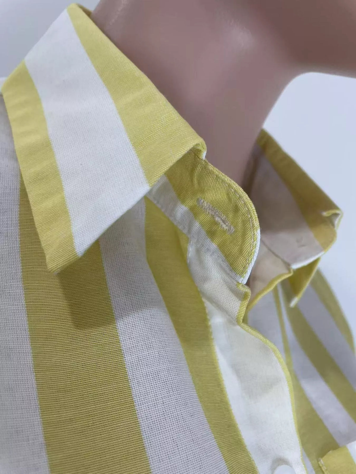 Striped button front top detail