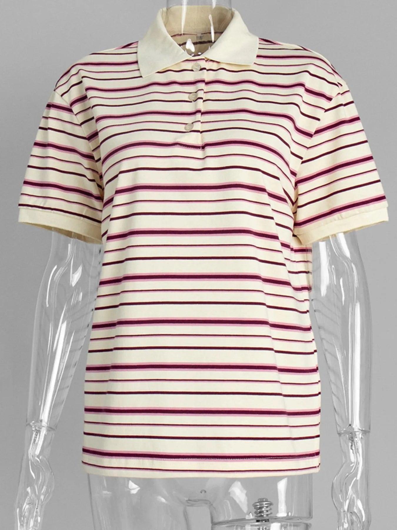 Striped Polo T-Shirt with Contrast Collar - Fashorio