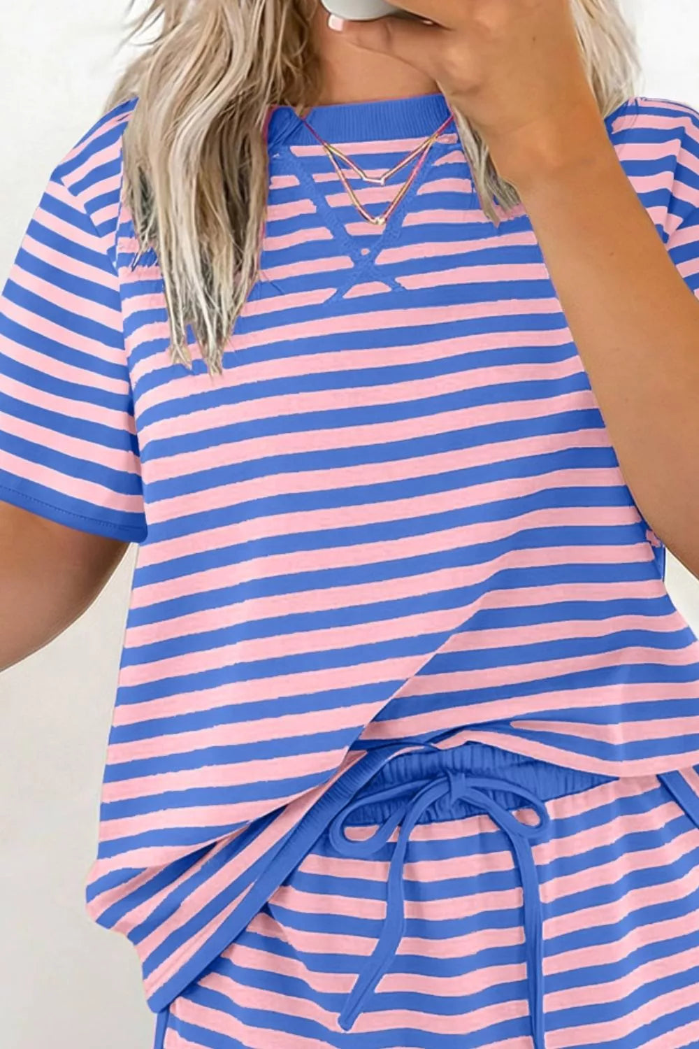 Striped short sleeve tee and shorts set side view