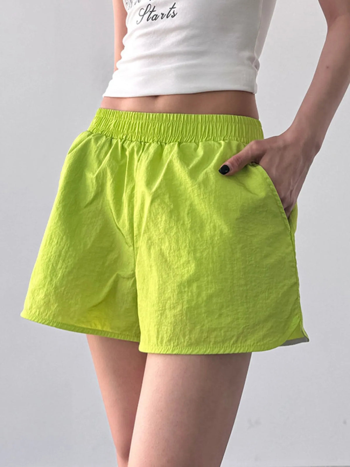 Quick dry elastic waist active shorts side view