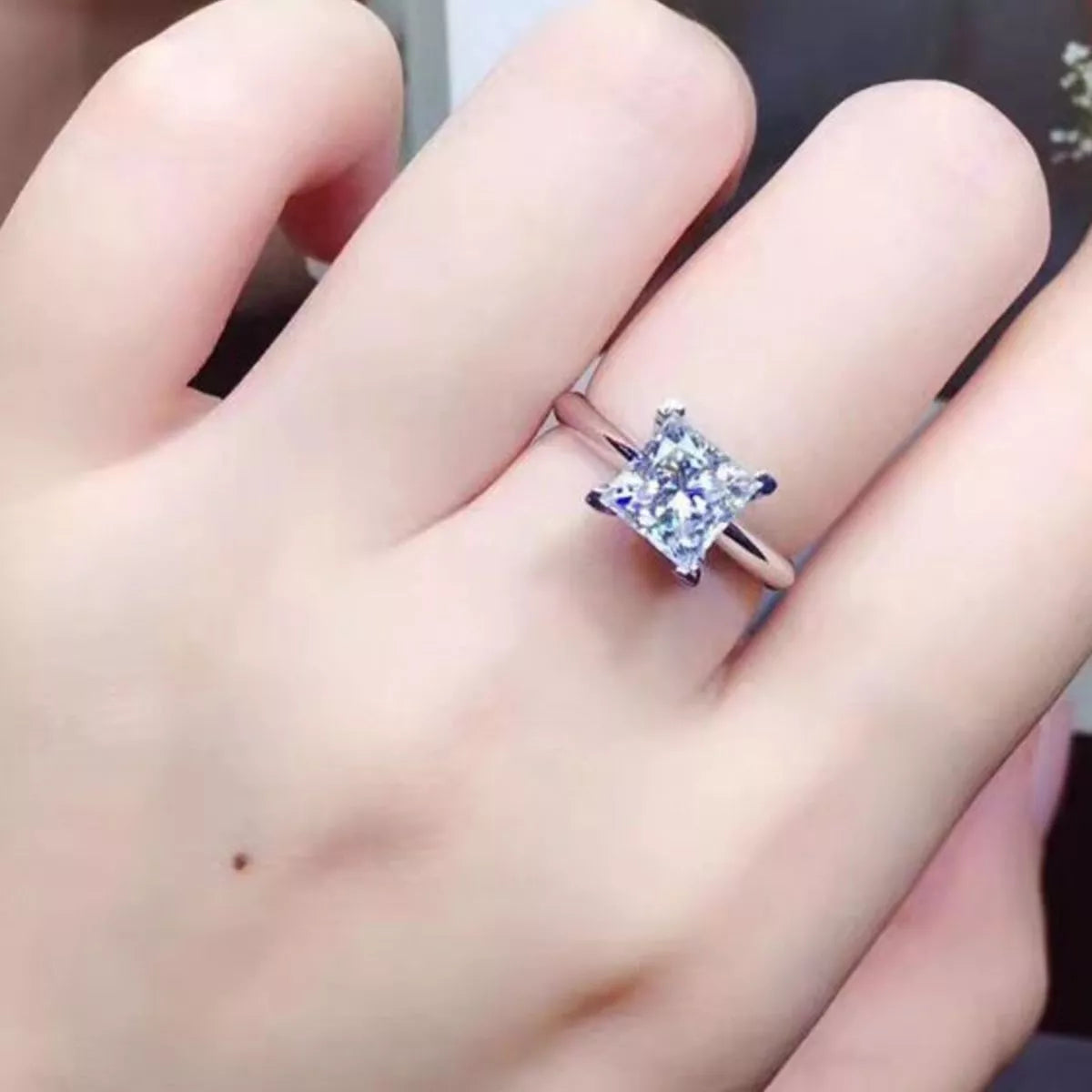 3 carat moissanite ring in sterling silver front view