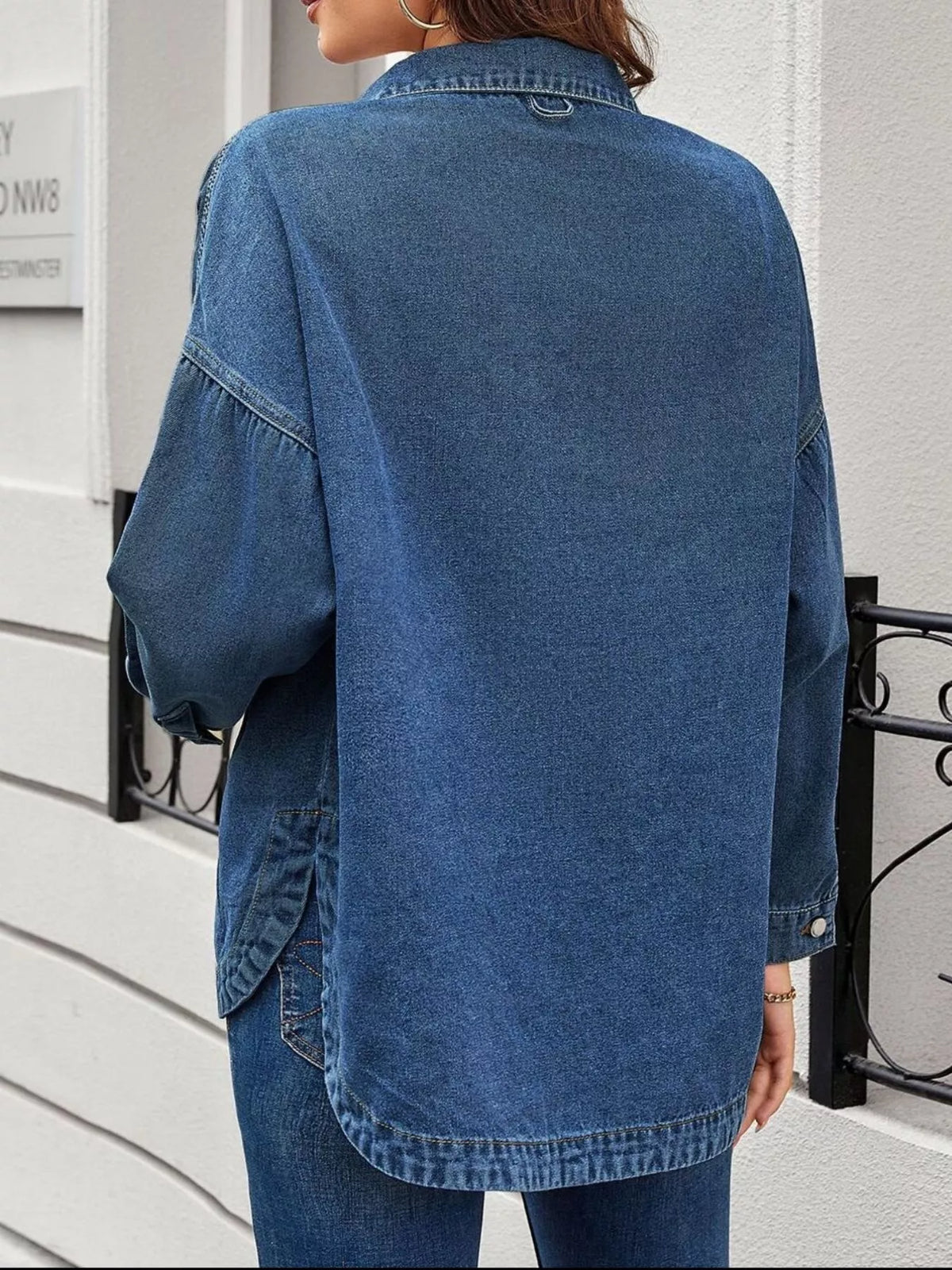 Loose Fit Button Up Denim Jacket in Light Blue view 7