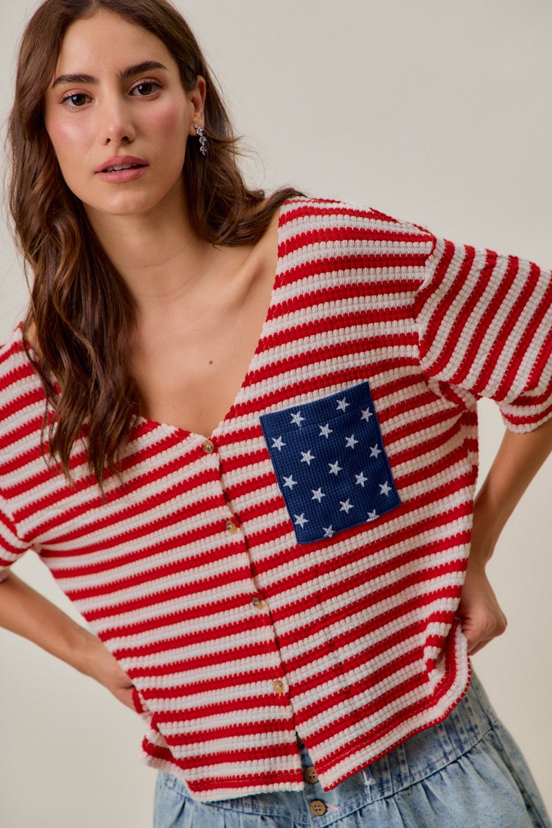Stripe waffle cardigan side view