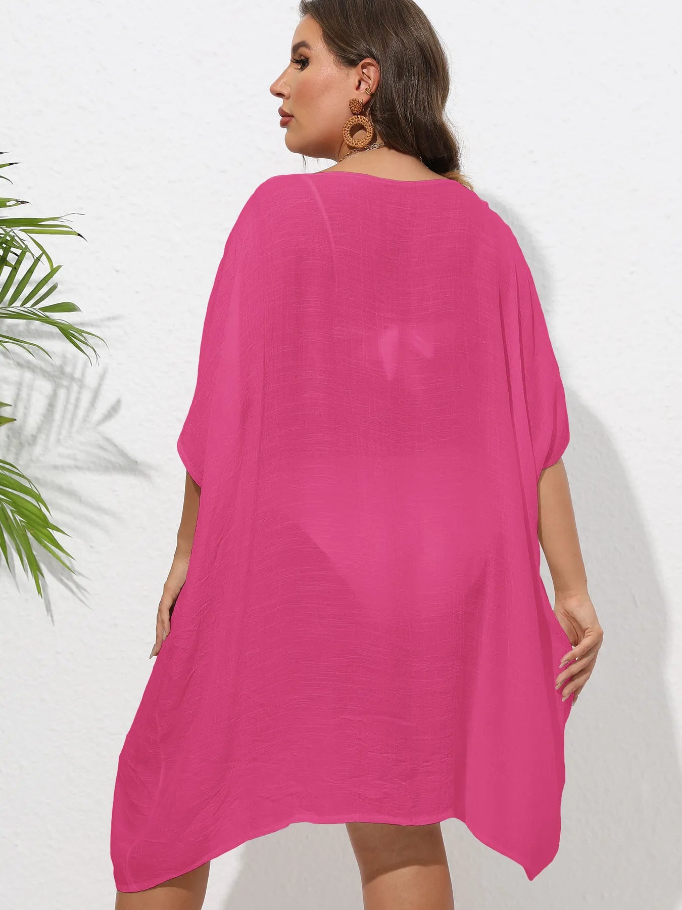 Crochet Trim V-Neck Beach Cover Up Dress - Fashorio