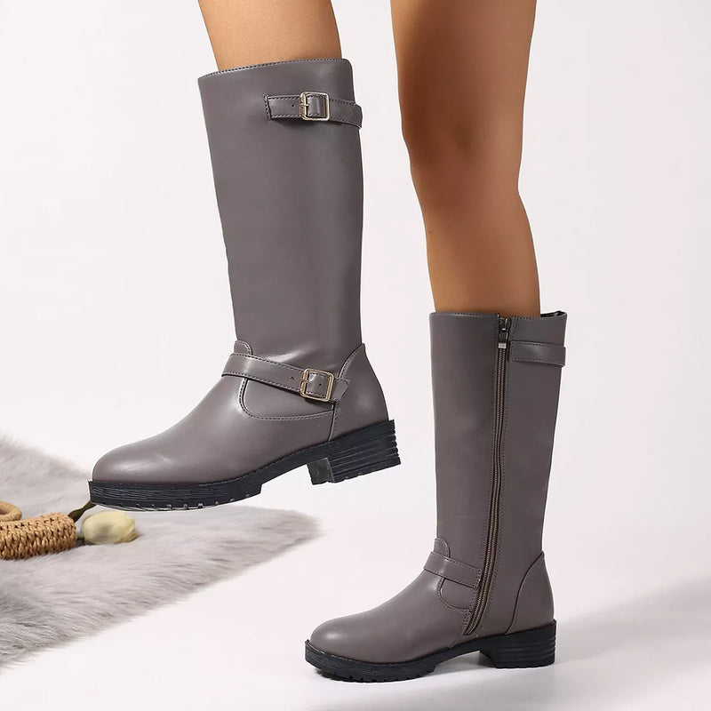 Round Toe Block Heel Ankle Boots front view