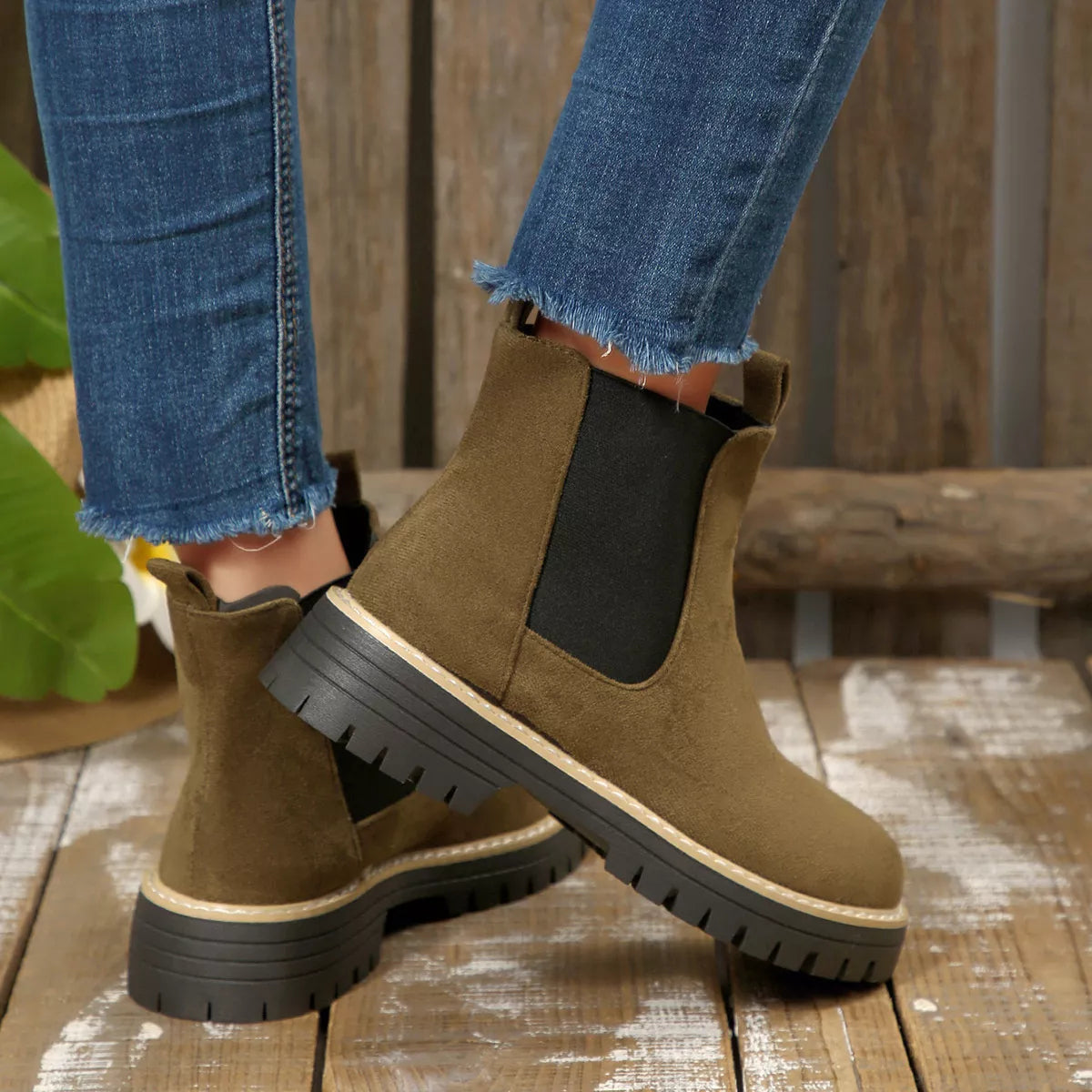 Round Toe Block Heel Boots side profile
