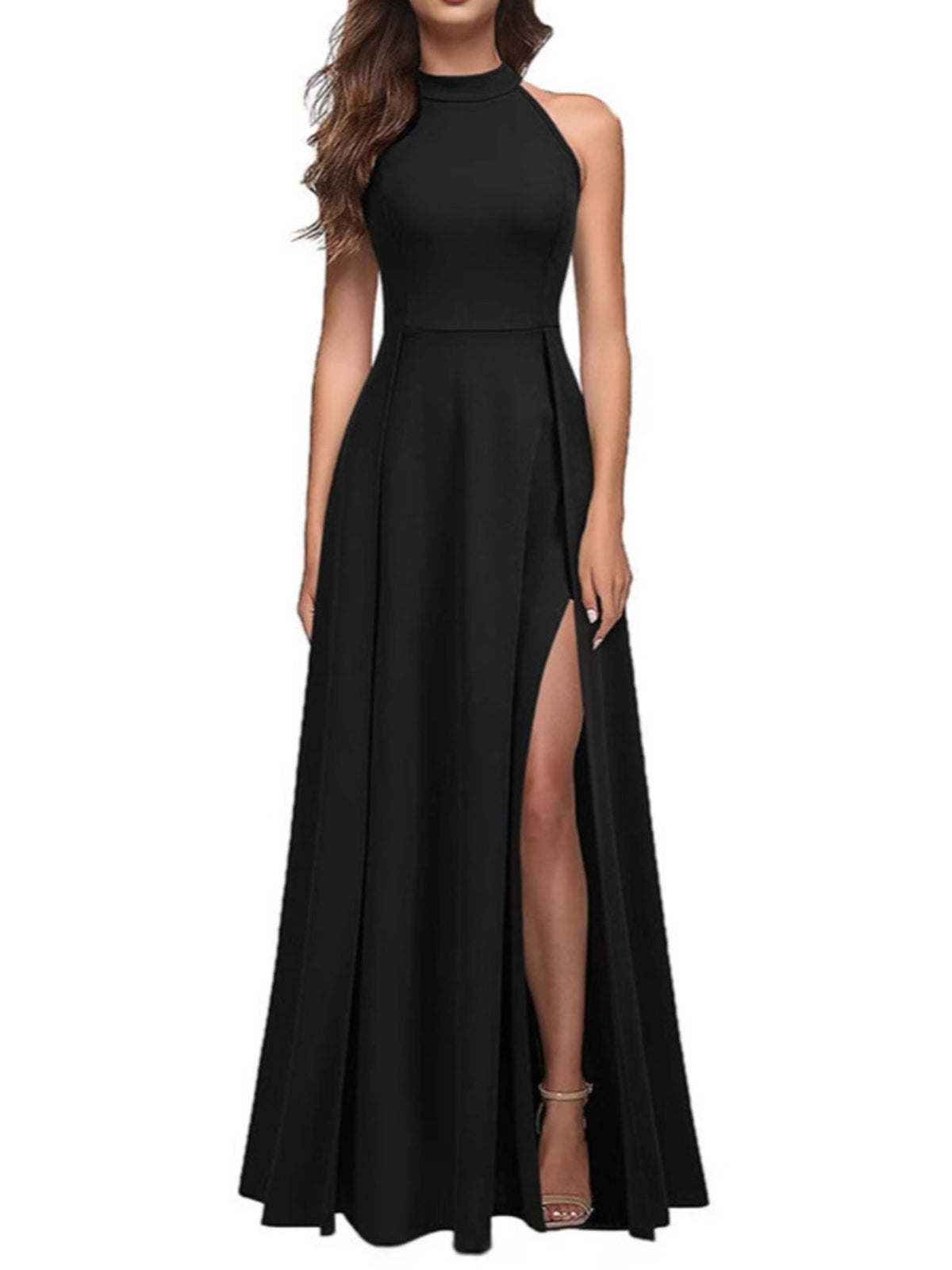 Side view of the maxi dress showing the leg slit