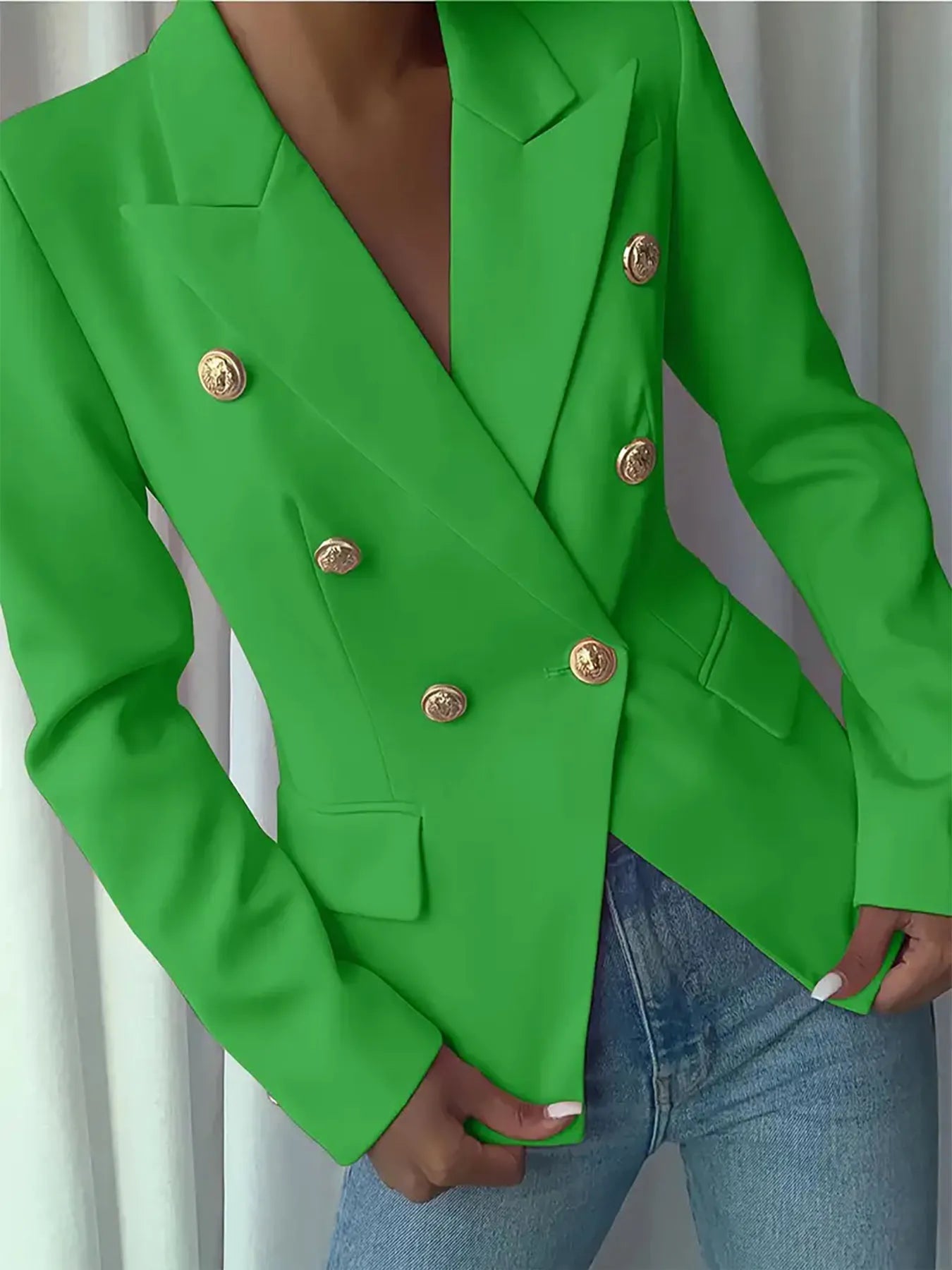 Decor Button Lapel Collar Blazer - Fashorio