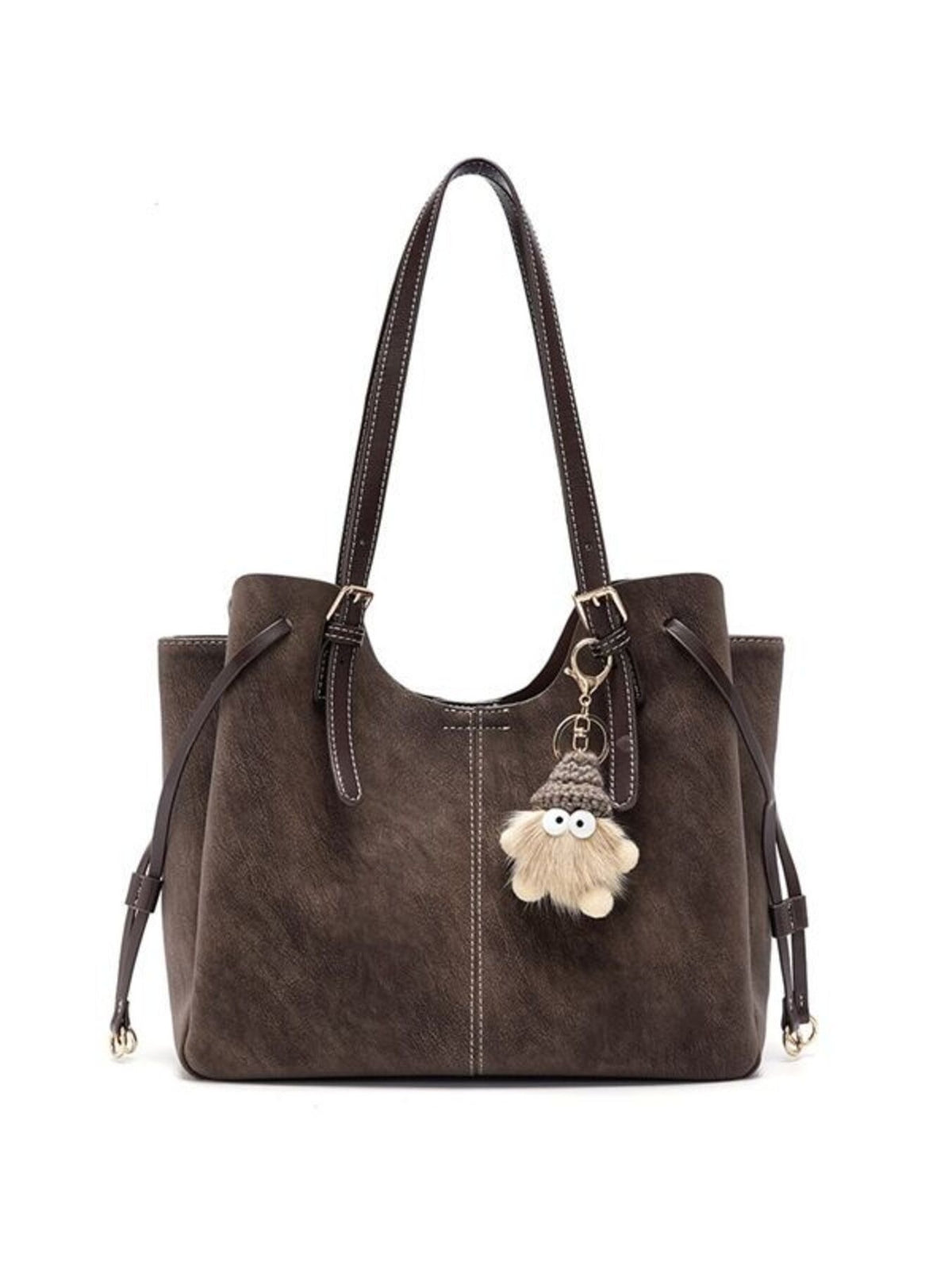 Brown PU leather shoulder bag front view
