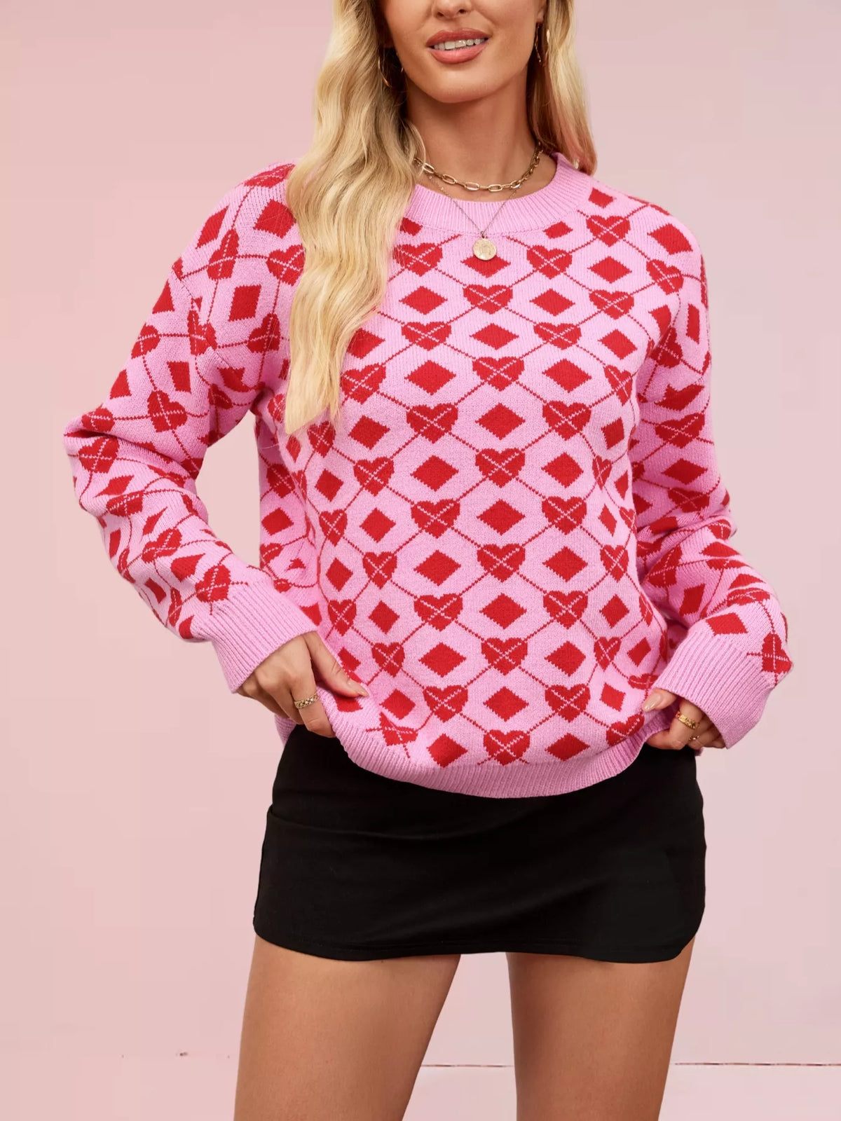 Heart and Diamond Pattern Sweater back view